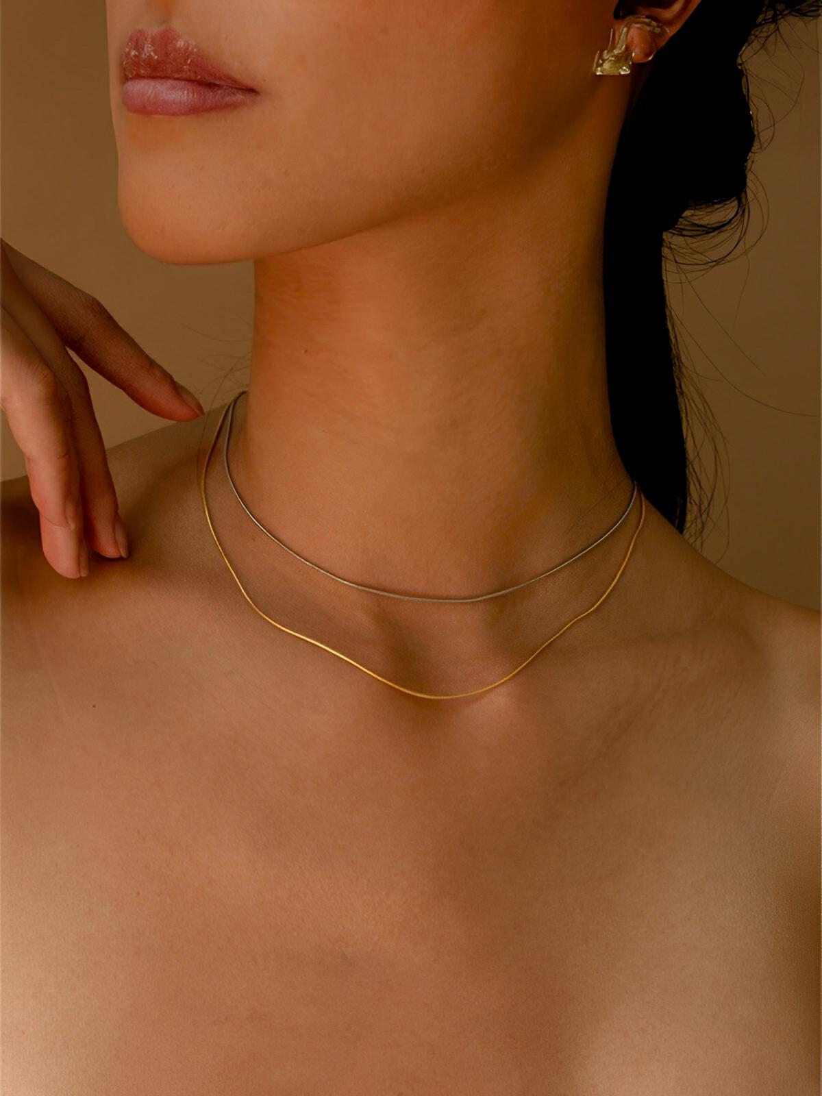 Collier long femme, acier inoxydable, plaqué or 18 carats, chaîne serpent, style minimaliste, modèle Odette - Collier - Or 35 + 3 cm