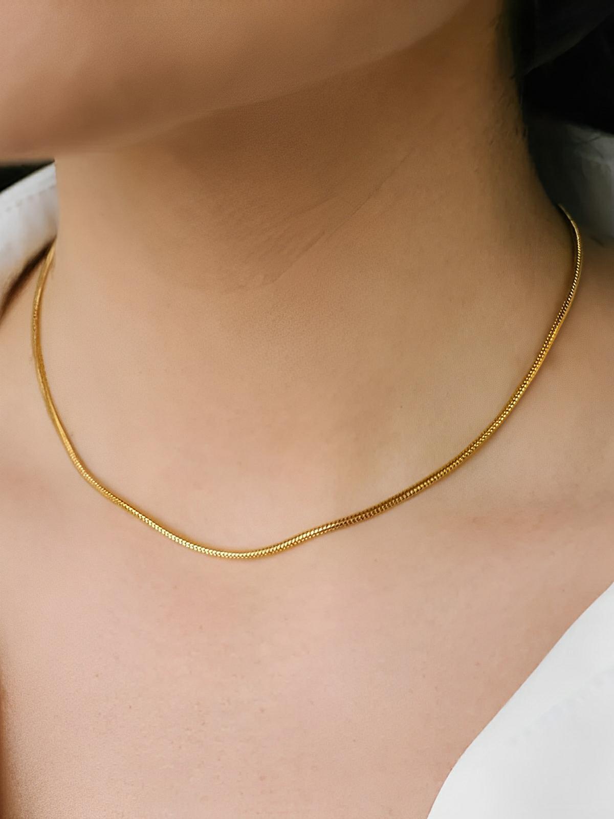 Collier long femme, acier inoxydable, plaqué or 18 carats, chaîne serpent, style minimaliste, modèle Odette - Collier - Or 35 + 5 cm