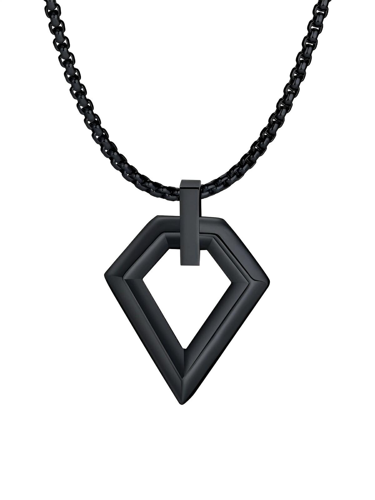 Collier pendentif losange, en acier inoxydable, maille vénitienne, style minimaliste, modèle Néo - Collier - Noir 60 cm