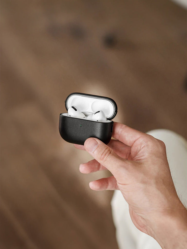 Coque de protection AirPods Pro 1 et 2, design fin, cuir pleine fleur, supporte charge sans fil, modèle Adam - Écouteurs sans fil - Noir