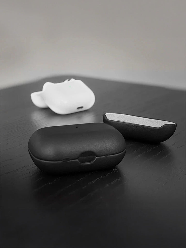 Coque de protection AirPods Pro 1 et 2, design fin, cuir pleine fleur, supporte charge sans fil, modèle Adam - Écouteurs sans fil - Noir