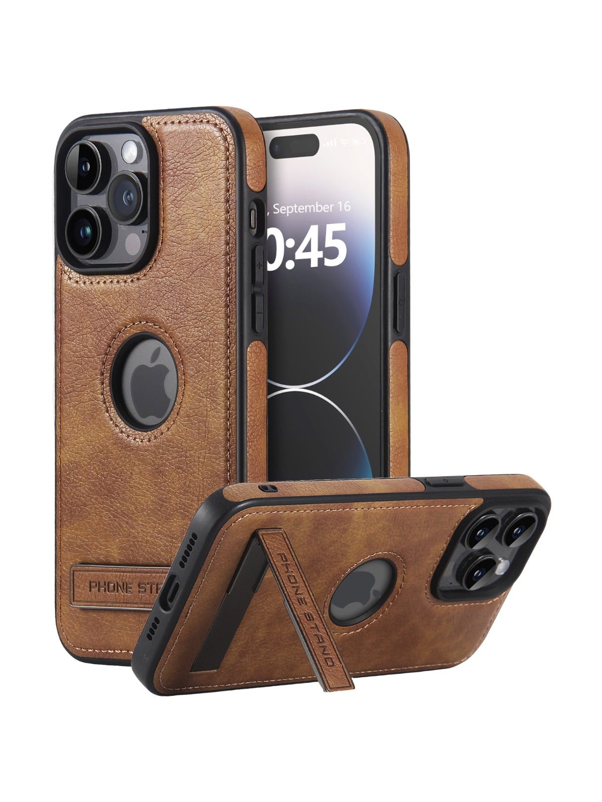 Coque iPhone avec support intégré, simili cuir texturé, protection renforcée, compatible MagSafe, design premium, modèle Torème - Coque iPhone - Marron iPhone 12