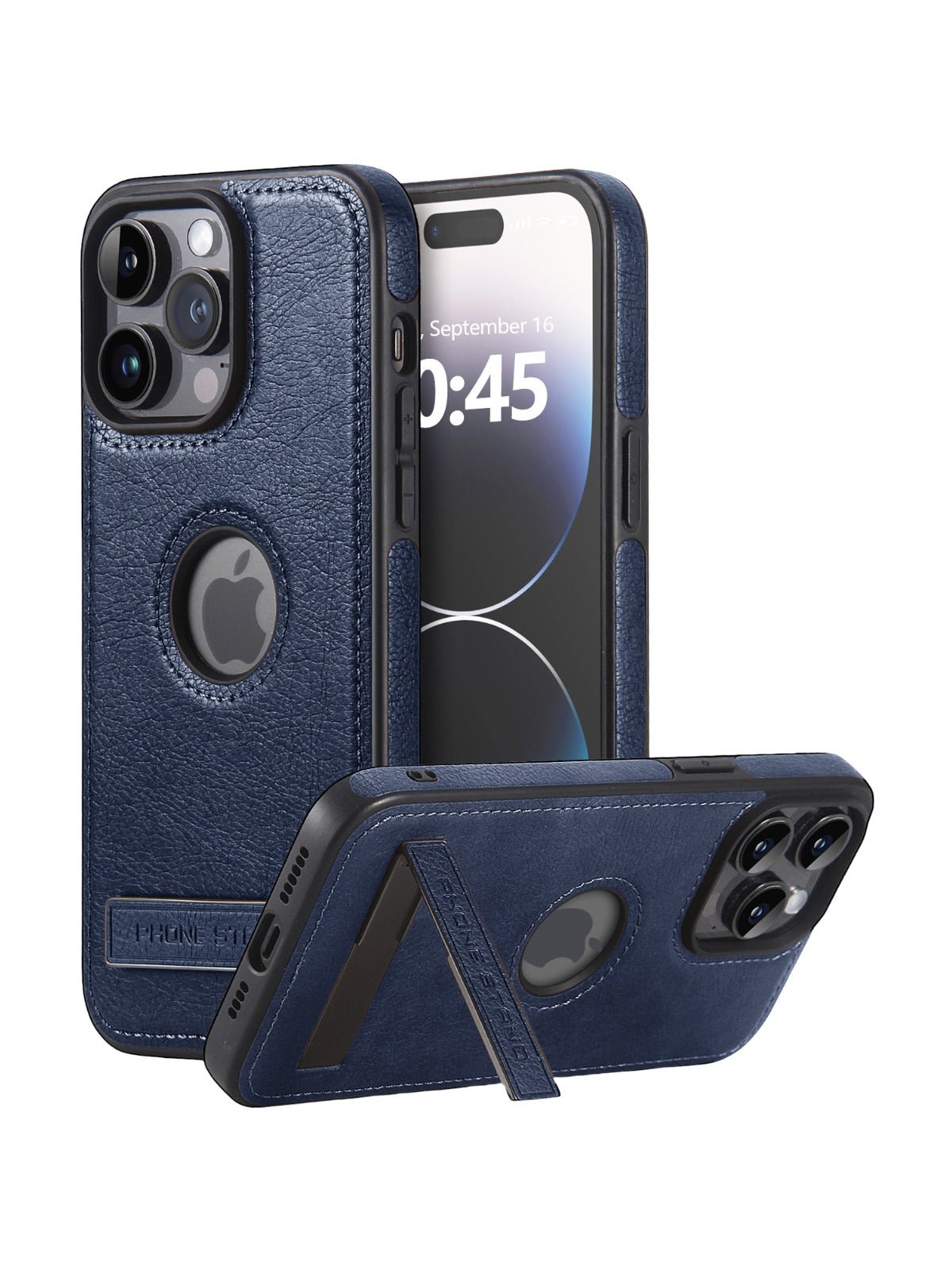 Coque iPhone avec support intégré, simili cuir texturé, protection renforcée, compatible MagSafe, design premium, modèle Torème - Coque iPhone - Bleu marine iPhone 12