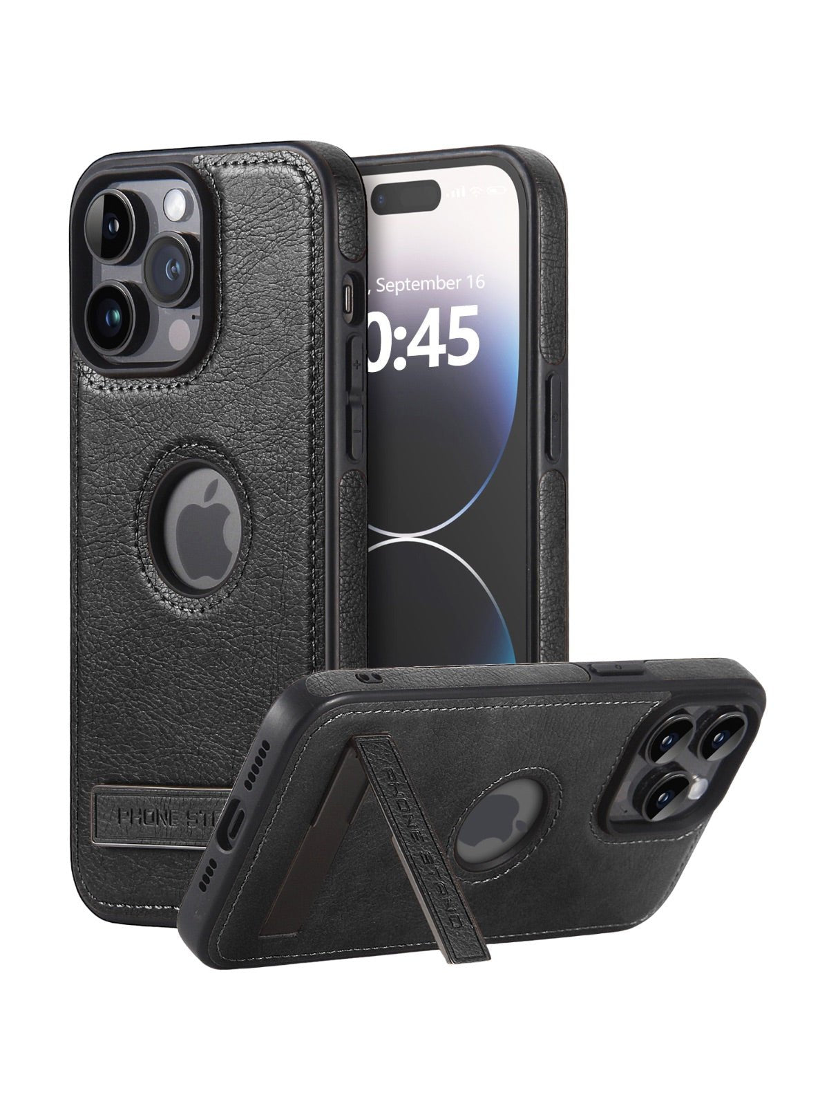 Coque iPhone avec support intégré, simili cuir texturé, protection renforcée, compatible MagSafe, design premium, modèle Torème - Coque iPhone - Noir iPhone 12