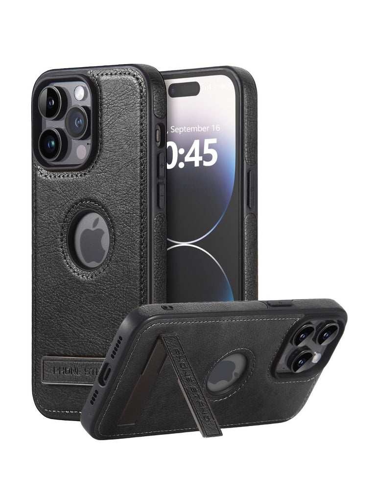 Coque iPhone avec support intégré, simili cuir texturé, protection renforcée, compatible MagSafe, design premium, modèle Torème - Coque iPhone - Noir iPhone 12
