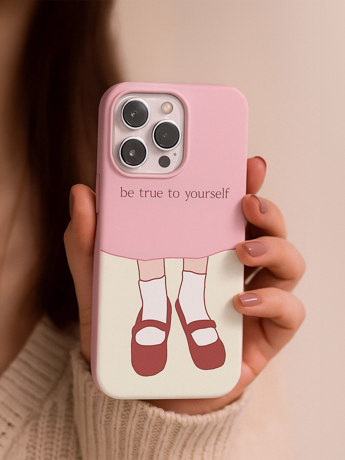 Coque iPhone fille rétro, Be true to yourself, protection rigide antichoc, design mignon rose et crème, motif chaussures, compatible Apple iPhone, style ins adorable, modèle Loneli - Coque iPhone - Rose et crème iPhone XR