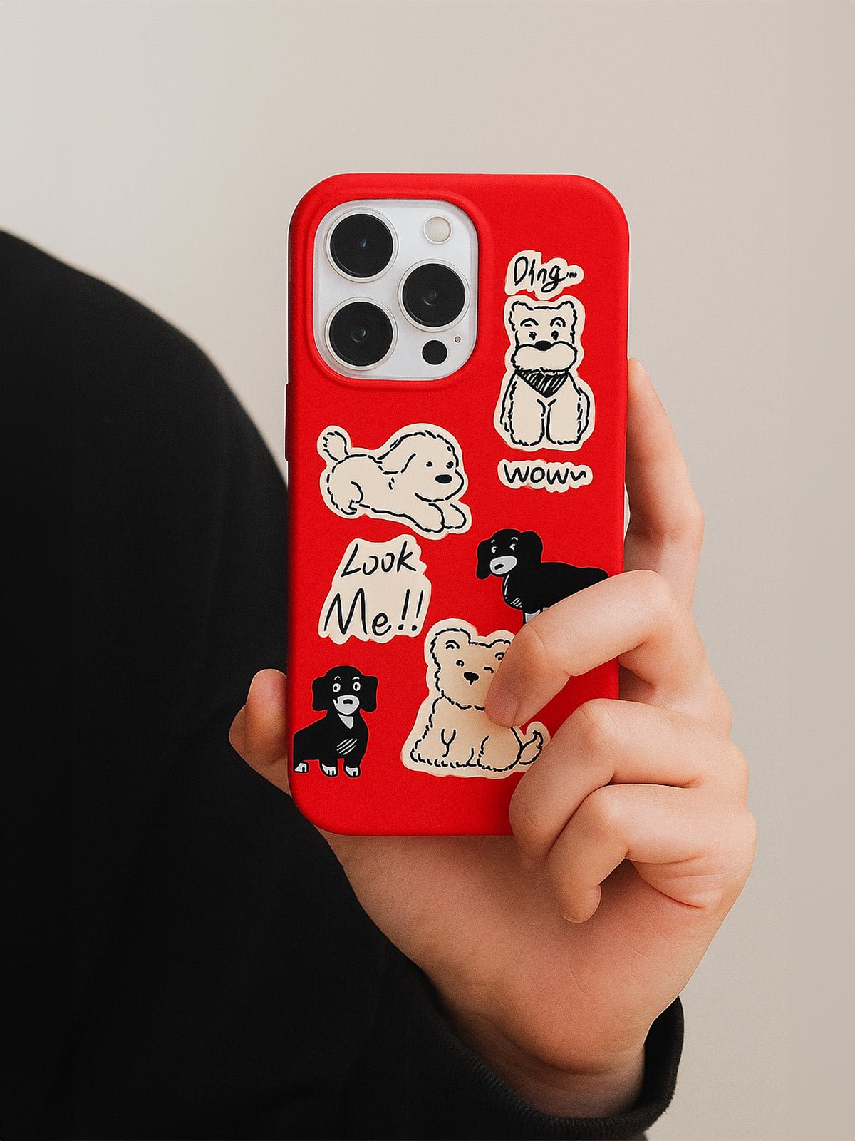 Coque iPhone rouge dessin chien, protection antichoc, finition mate, rebord caméra, motif mignon, compatible MagSafe, modèle Chiha - Coque iPhone - Rouge iPhone X