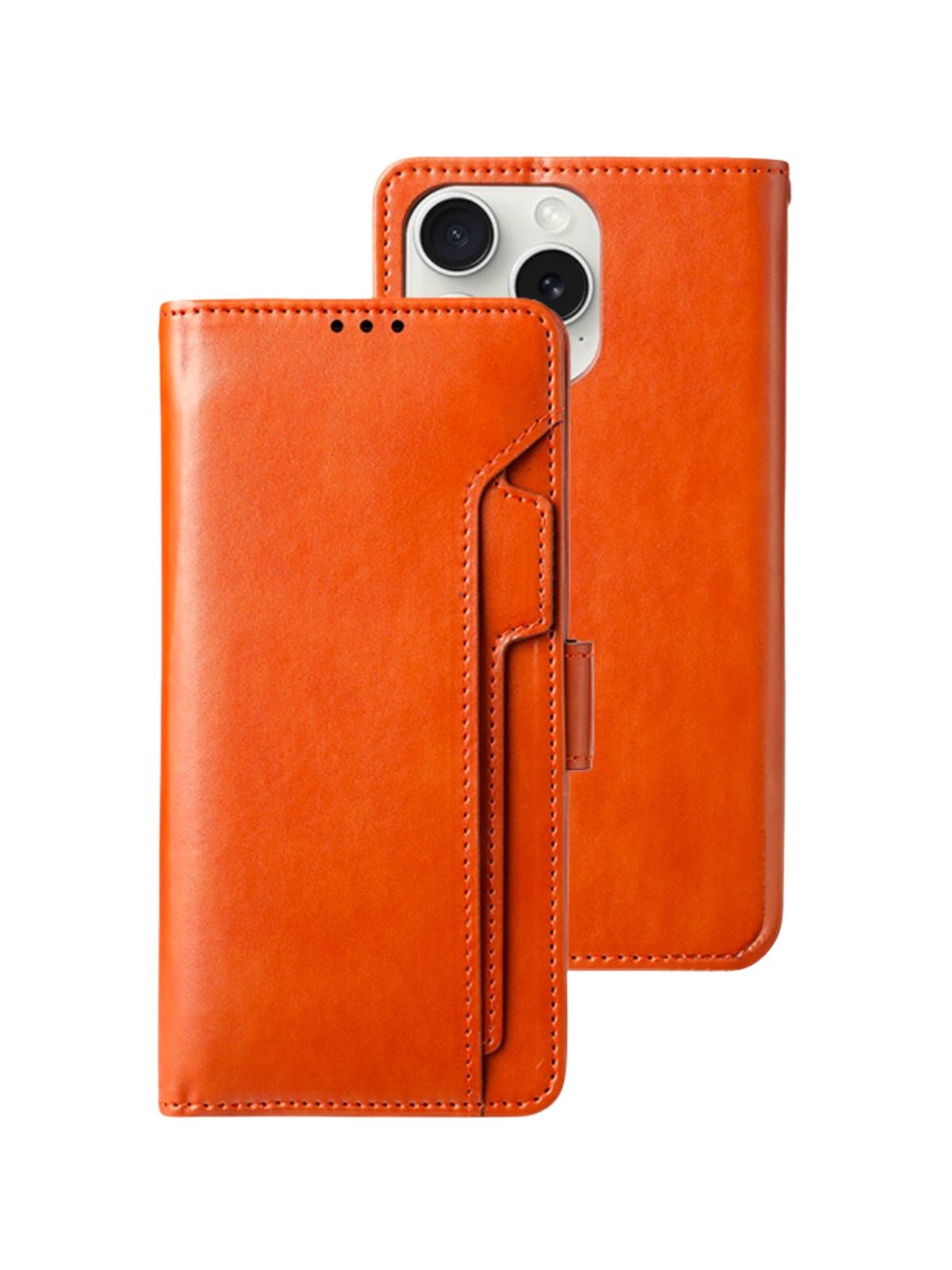 Coque portefeuille cuir magnétique, protection intégrale, support vidéo, rangement cartes, fermeture magnétique, modèle Kayza - Coque iPhone - Cognac iPhone 12