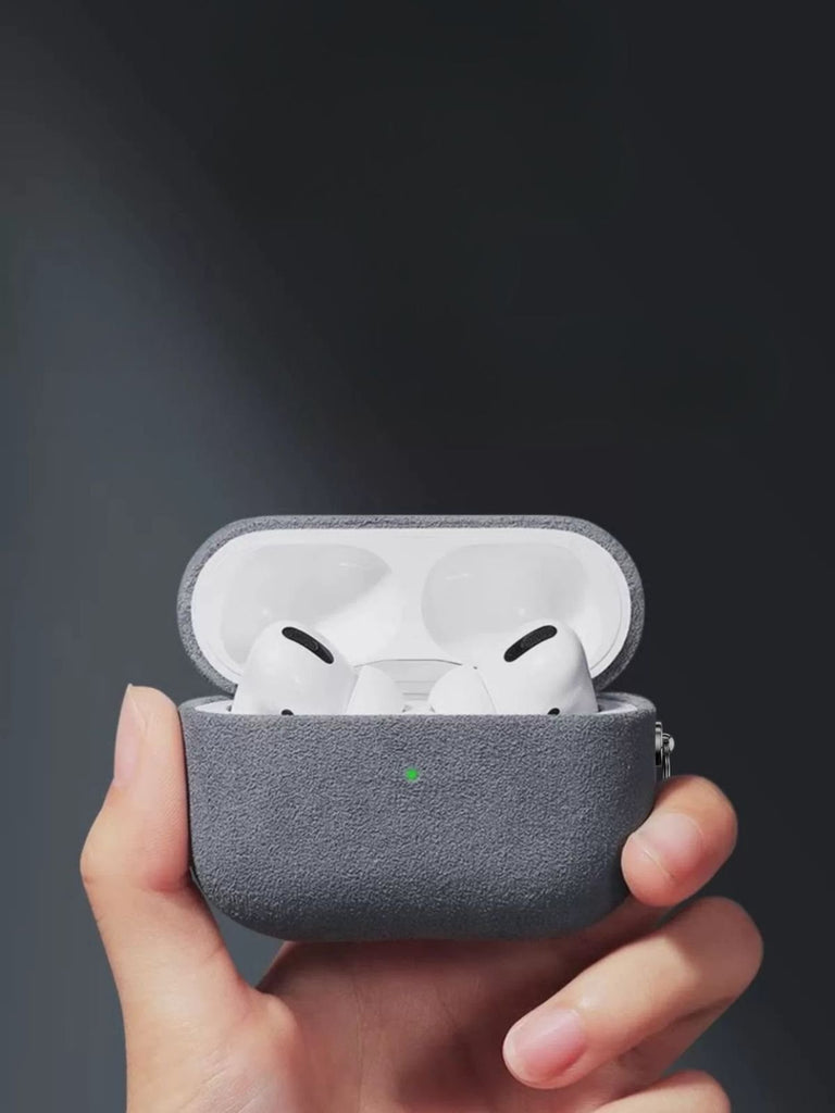 Coque pour AirPods Pro et Pro 2 en simili vegan, toucher doux, magnétique, compatible charge sans fil, modèle Alga - Écouteurs sans fil - Gris