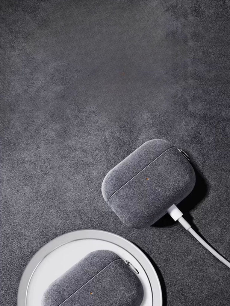 Coque pour AirPods Pro et Pro 2 en simili vegan, toucher doux, magnétique, compatible charge sans fil, modèle Alga - Écouteurs sans fil - Gris