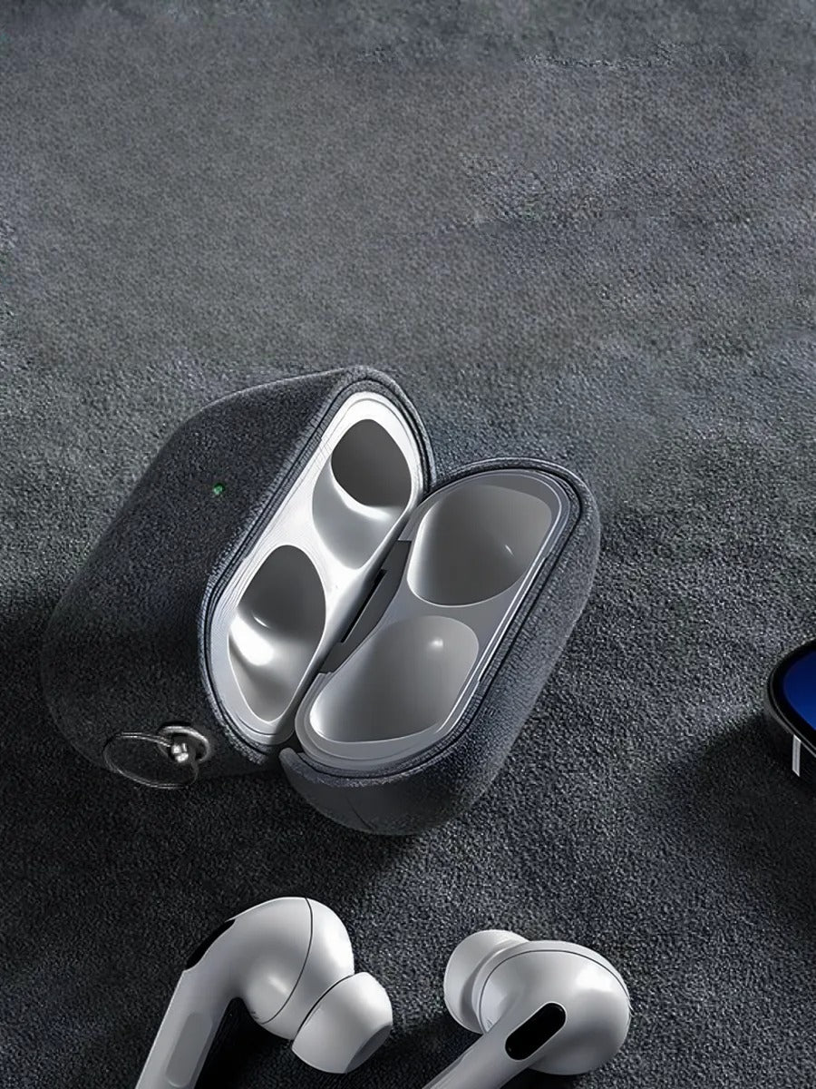 Coque pour AirPods Pro et Pro 2 en simili vegan, toucher doux, magnétique, compatible charge sans fil, modèle Alga - Écouteurs sans fil - Gris