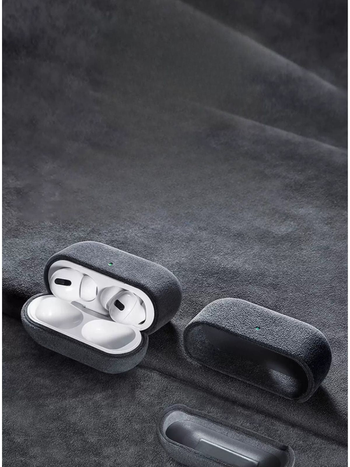 Coque pour AirPods Pro et Pro 2 en simili vegan, toucher doux, magnétique, compatible charge sans fil, modèle Alga - Écouteurs sans fil - Gris