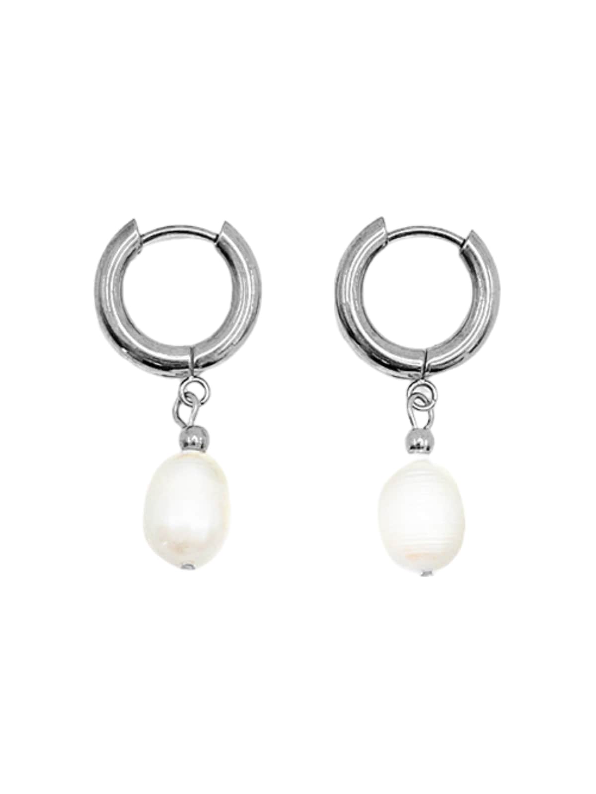 Créoles perles d’eau douce, acier inoxydable, plaqué or 14K, boucles d’oreilles femme, bijoux festifs, accessoires tendance, modèle Nadège - Boucles d'oreilles - Argent 16 mm