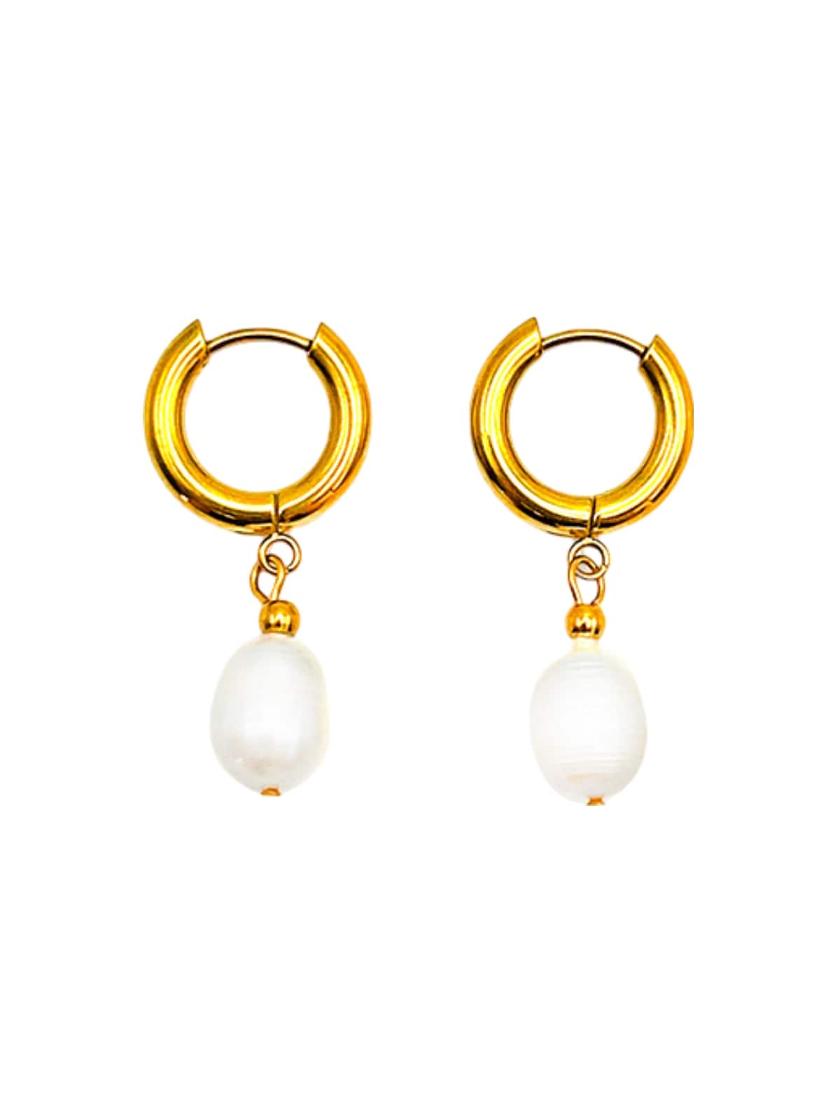 Créoles perles d’eau douce, acier inoxydable, plaqué or 14K, boucles d’oreilles femme, bijoux festifs, accessoires tendance, modèle Nadège - Boucles d'oreilles - Or 16 mm