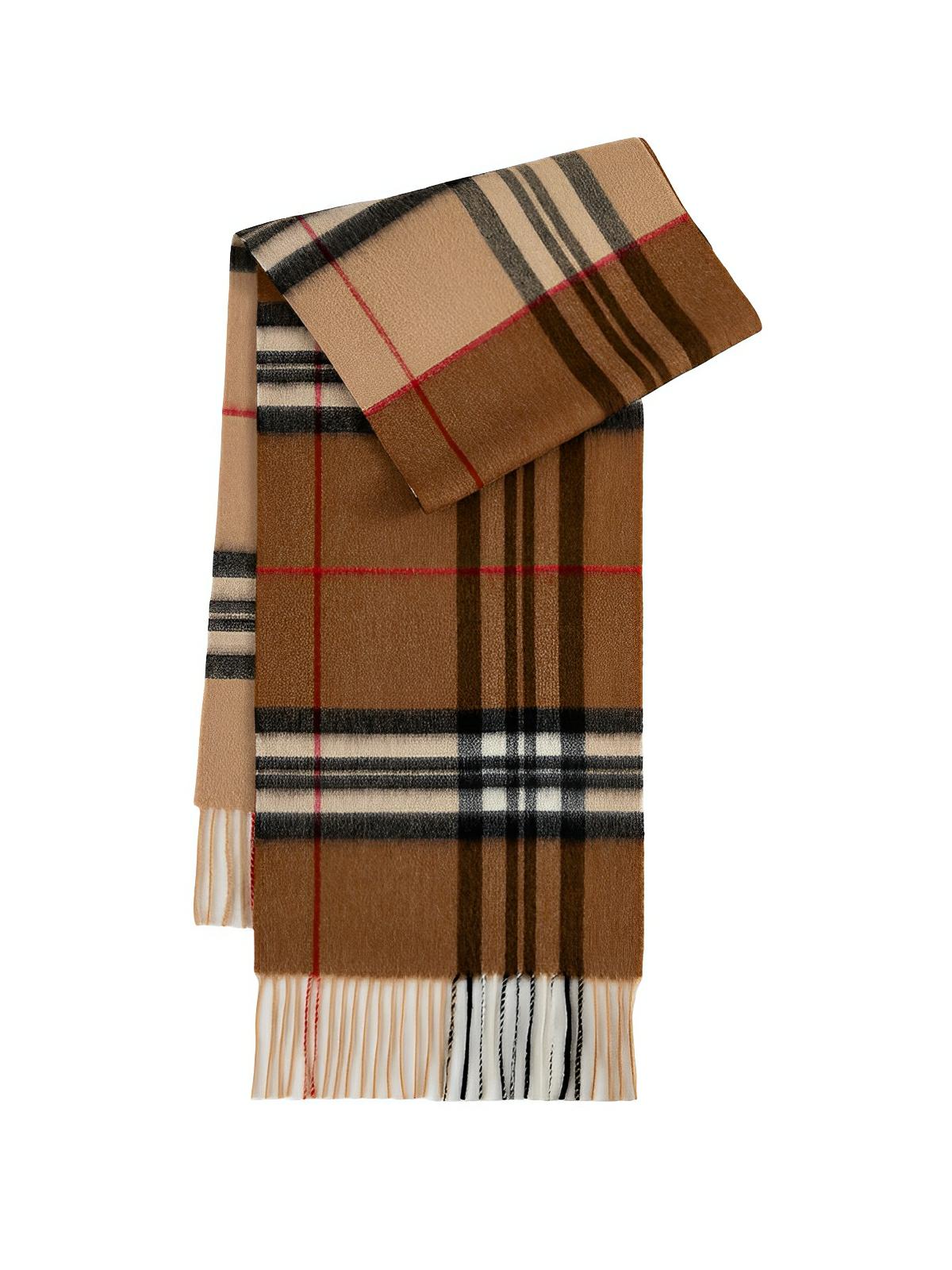 Écharpe 100% laine de mouton, à carreaux, chaude et douce, accessoire d’hiver mixte avec finition frangée, modèle Naorie - Écharpe - Marron