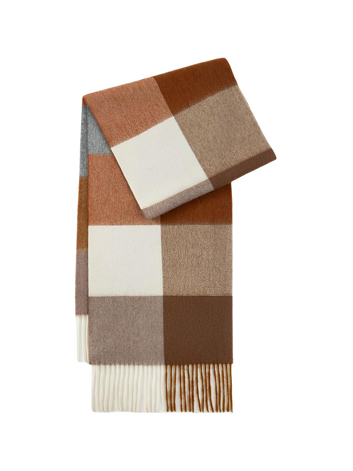 Écharpe 100% laine douce, à carreaux, accessoire chaud et tendance pour l’hiver, écharpe longue avec franges élégantes, modèle Lucia - Écharpe - Multicolore