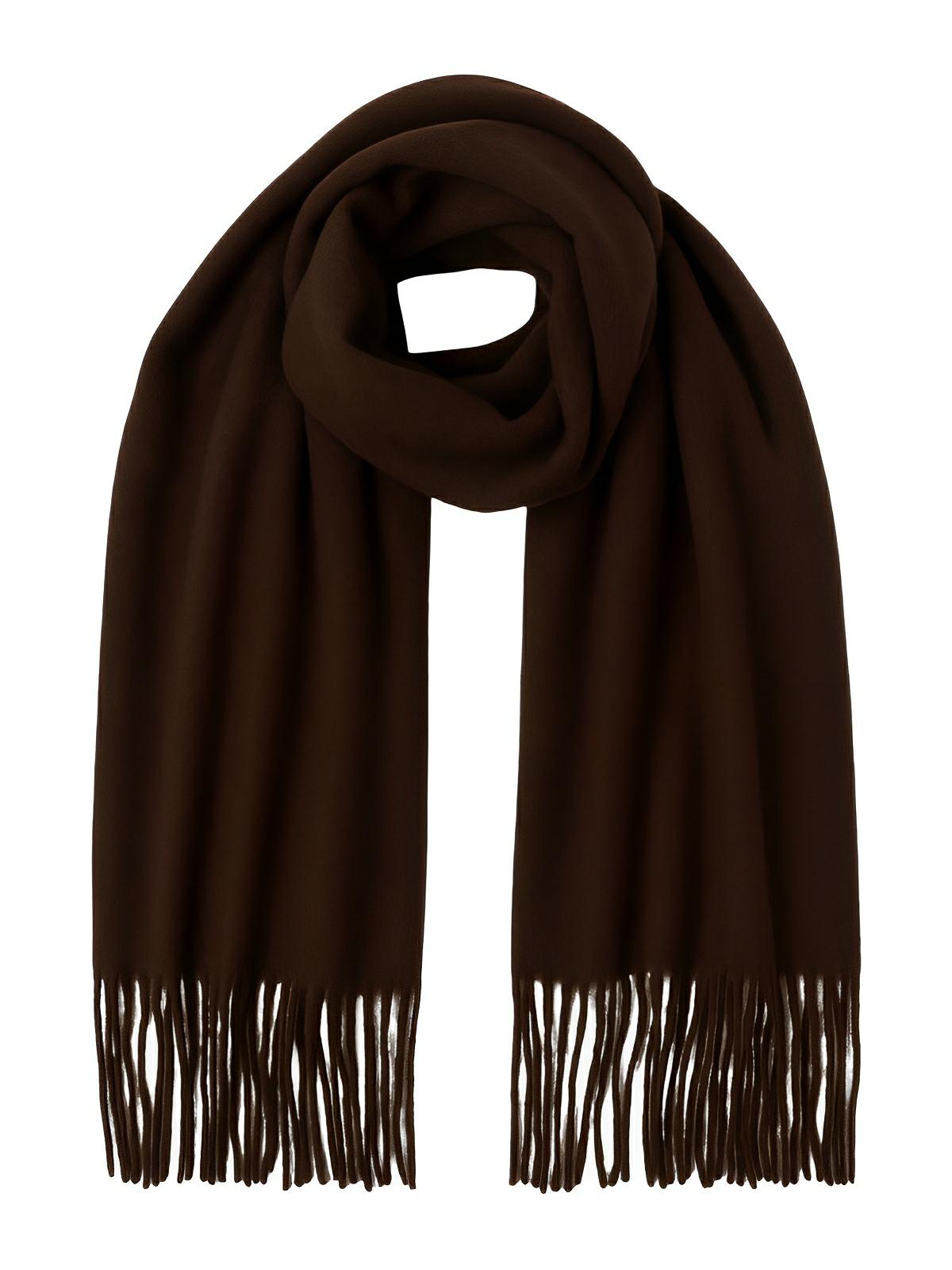 Écharpe 100% laine, hiver, grande écharpe chaude, couleur unie, écharpe à franges, modèle Alba - Écharpe - Café