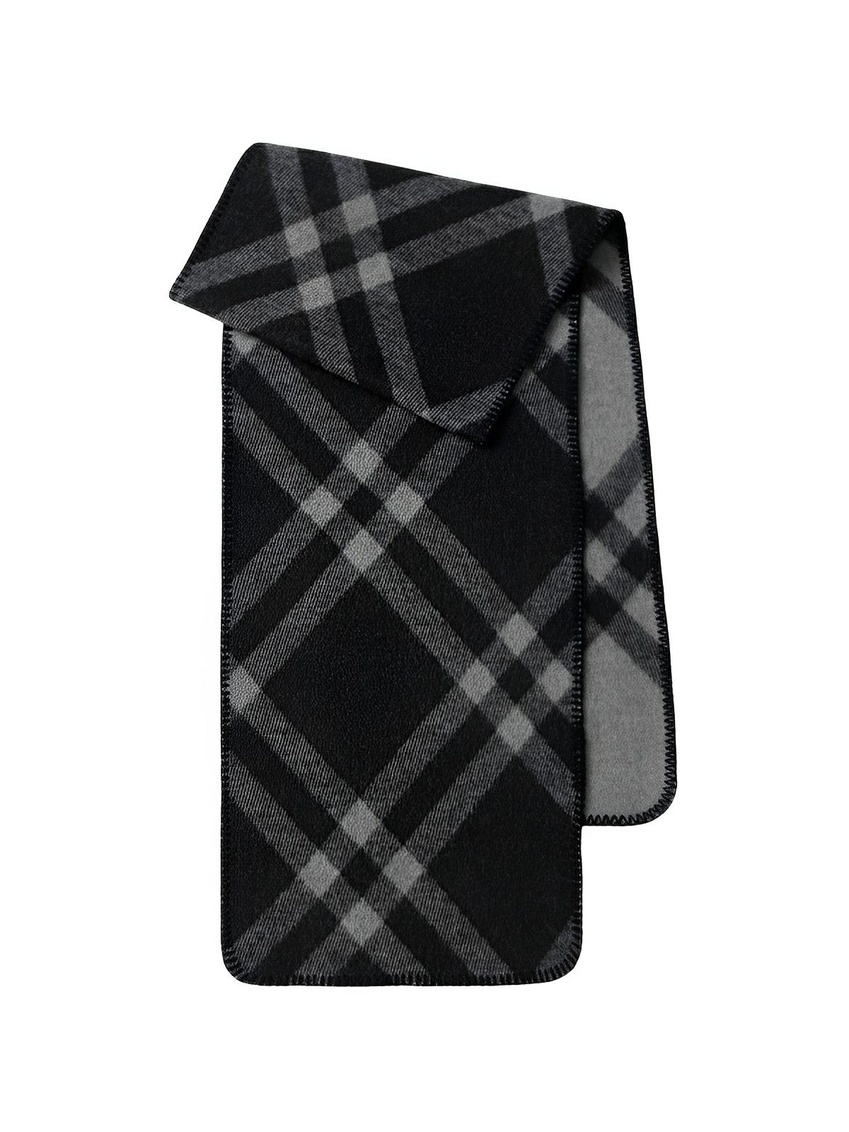 Écharpe à carreaux double face, chaude hiver femme, en laine douce longue, motif british chic luxueux, modèle Barina - Écharpe - Noir et gris