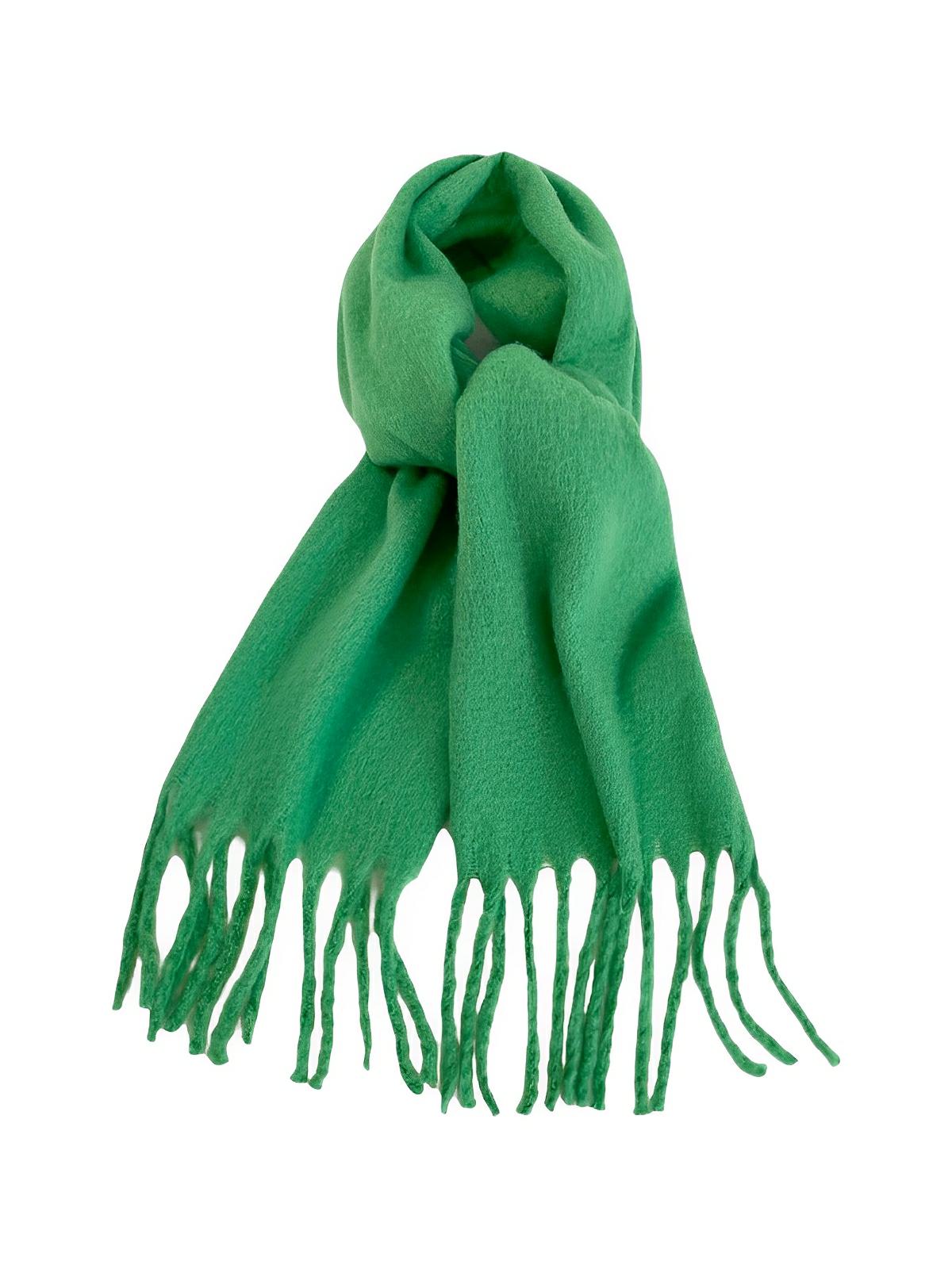 Écharpe femme hiver, longue écharpe chaude, frangée douce, maille unie, 40x210 cm, modèle Justine - Écharpe - Vert