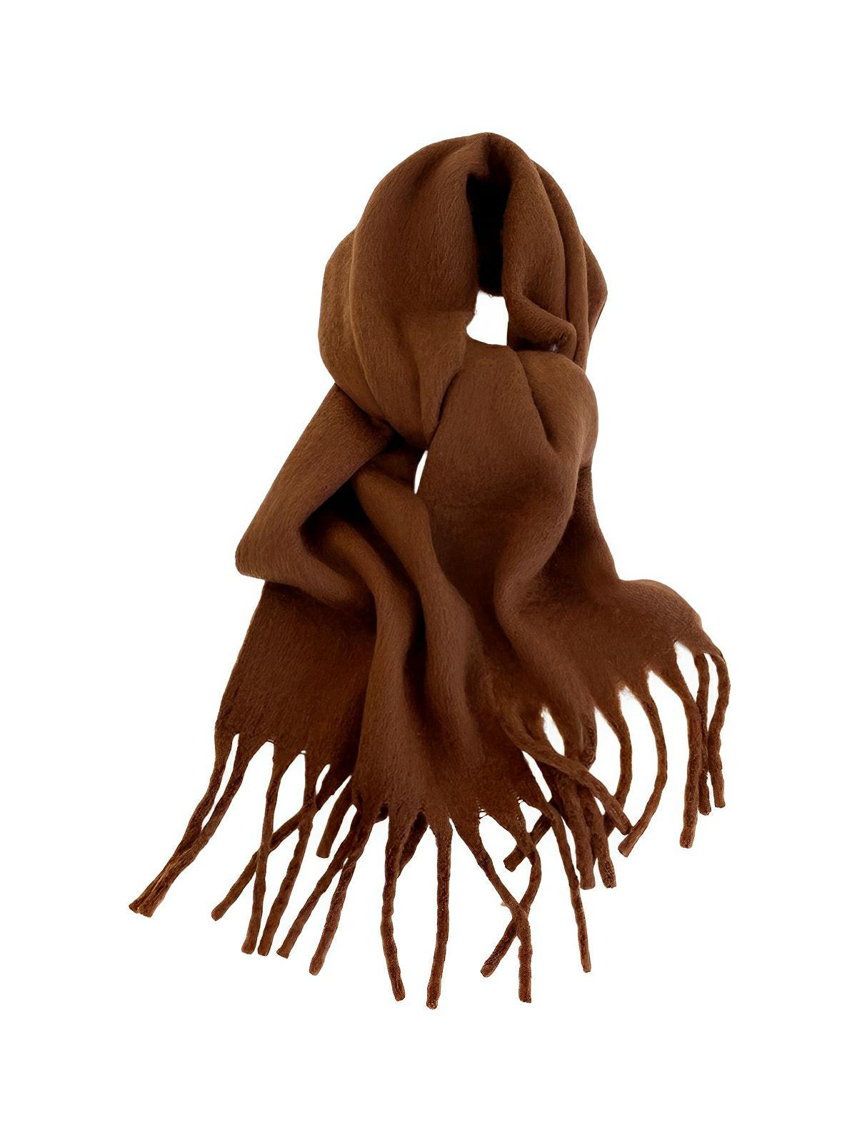 Écharpe femme hiver, longue écharpe chaude, frangée douce, maille unie, 40x210 cm, modèle Justine - Écharpe - Marron