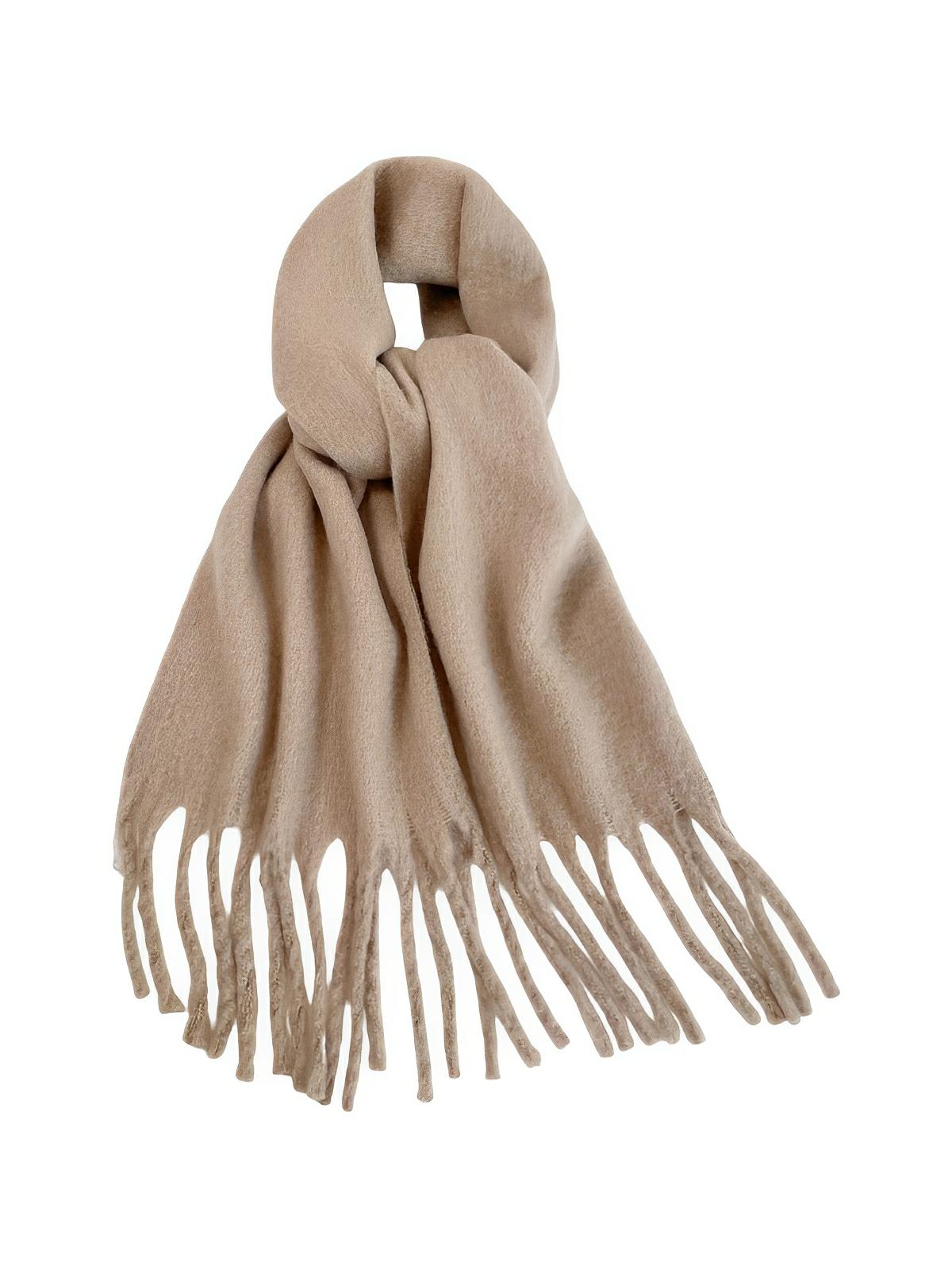 Écharpe femme hiver, longue écharpe chaude, frangée douce, maille unie, 40x210 cm, modèle Justine - Écharpe - Taupe