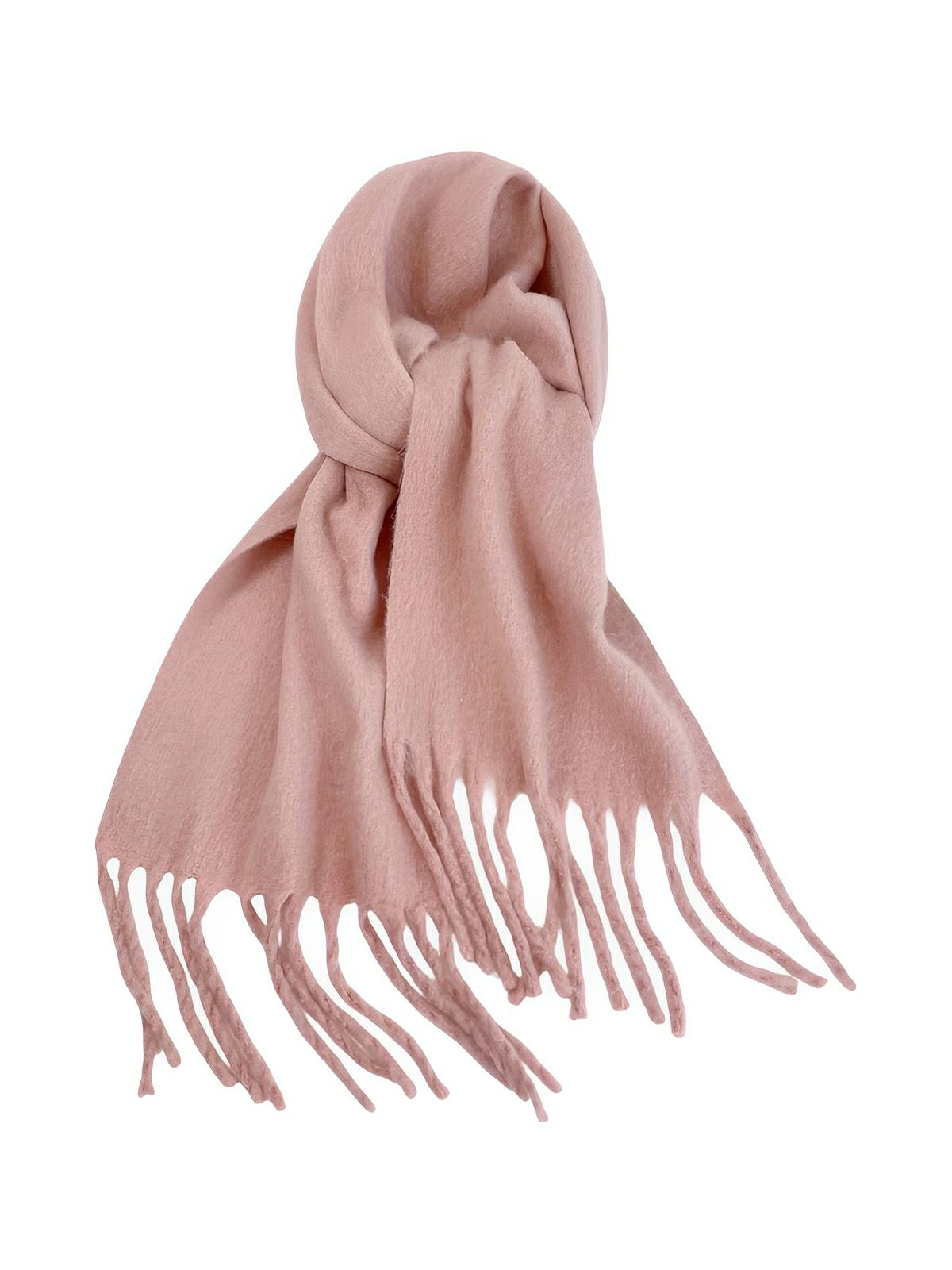 Écharpe femme hiver, longue écharpe chaude, frangée douce, maille unie, 40x210 cm, modèle Justine - Écharpe - Rose clair