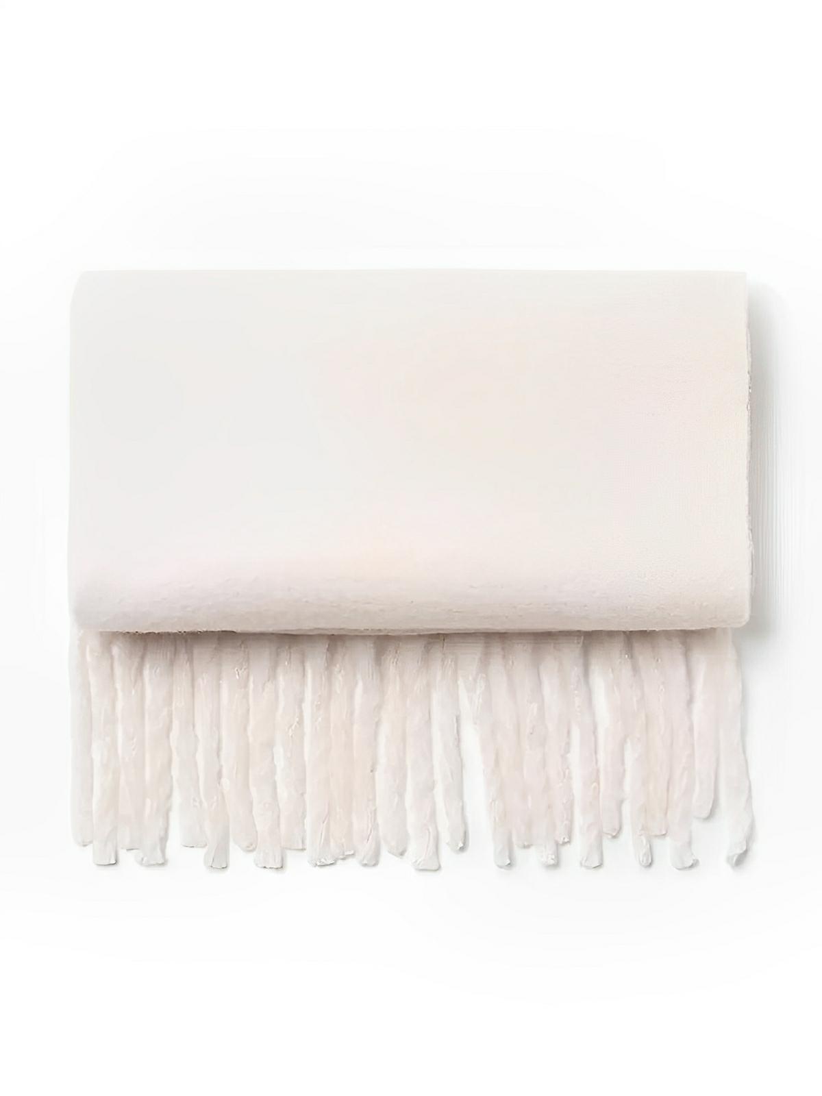 Écharpe femme hiver, longue écharpe chaude, frangée douce, maille unie, 40x210 cm, modèle Justine - Écharpe - Blanc