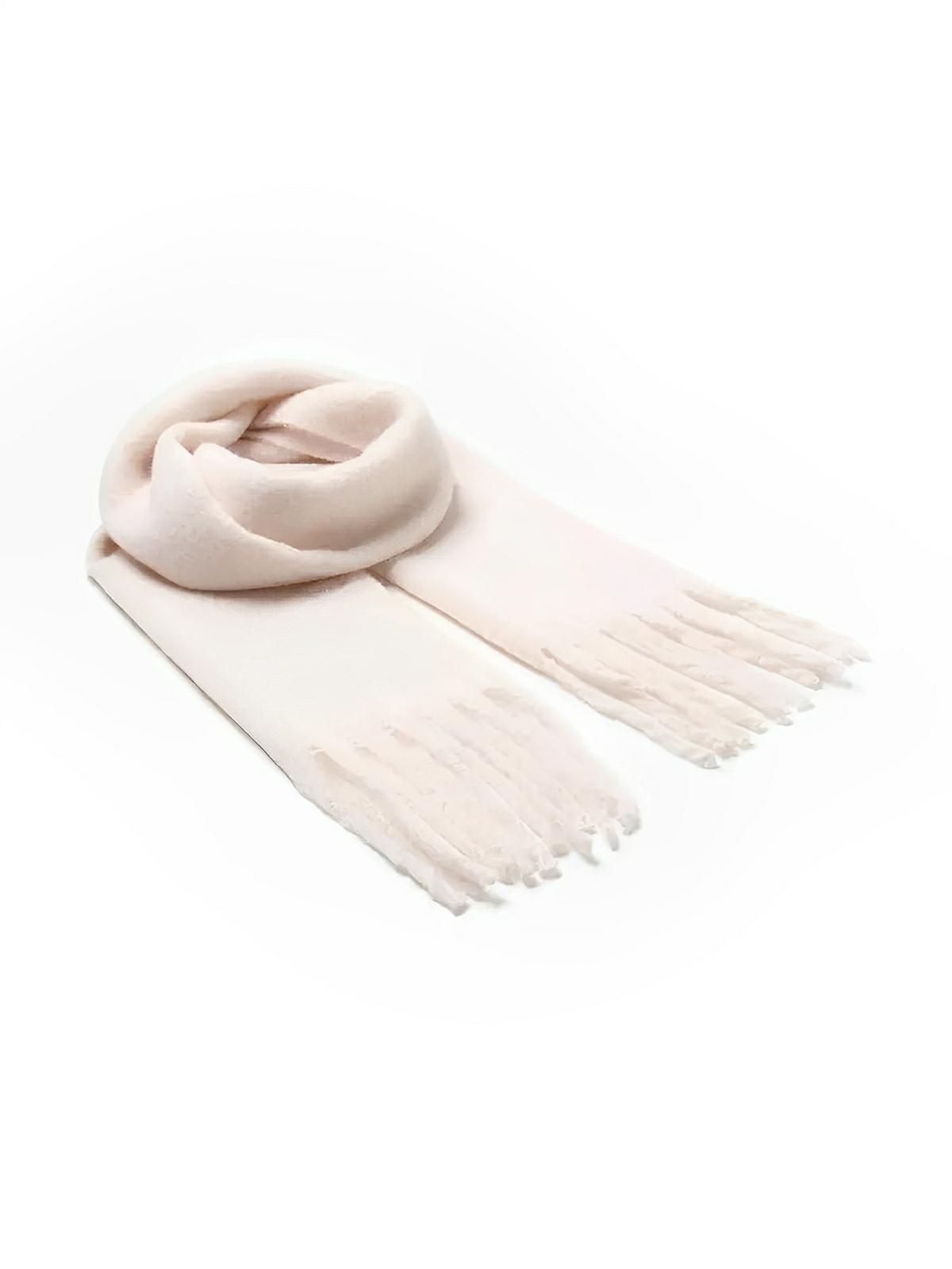 Écharpe femme hiver, longue écharpe chaude, frangée douce, maille unie, 40x210 cm, modèle Justine - Écharpe - Blanc