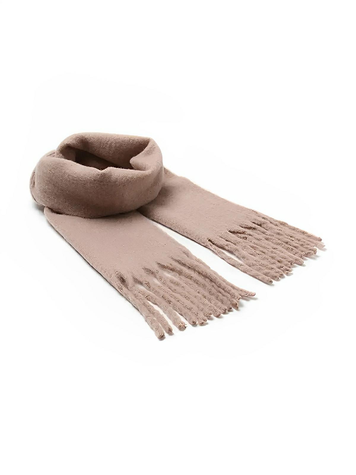 Écharpe femme hiver, longue écharpe chaude, frangée douce, maille unie, 40x210 cm, modèle Justine - Écharpe - Taupe