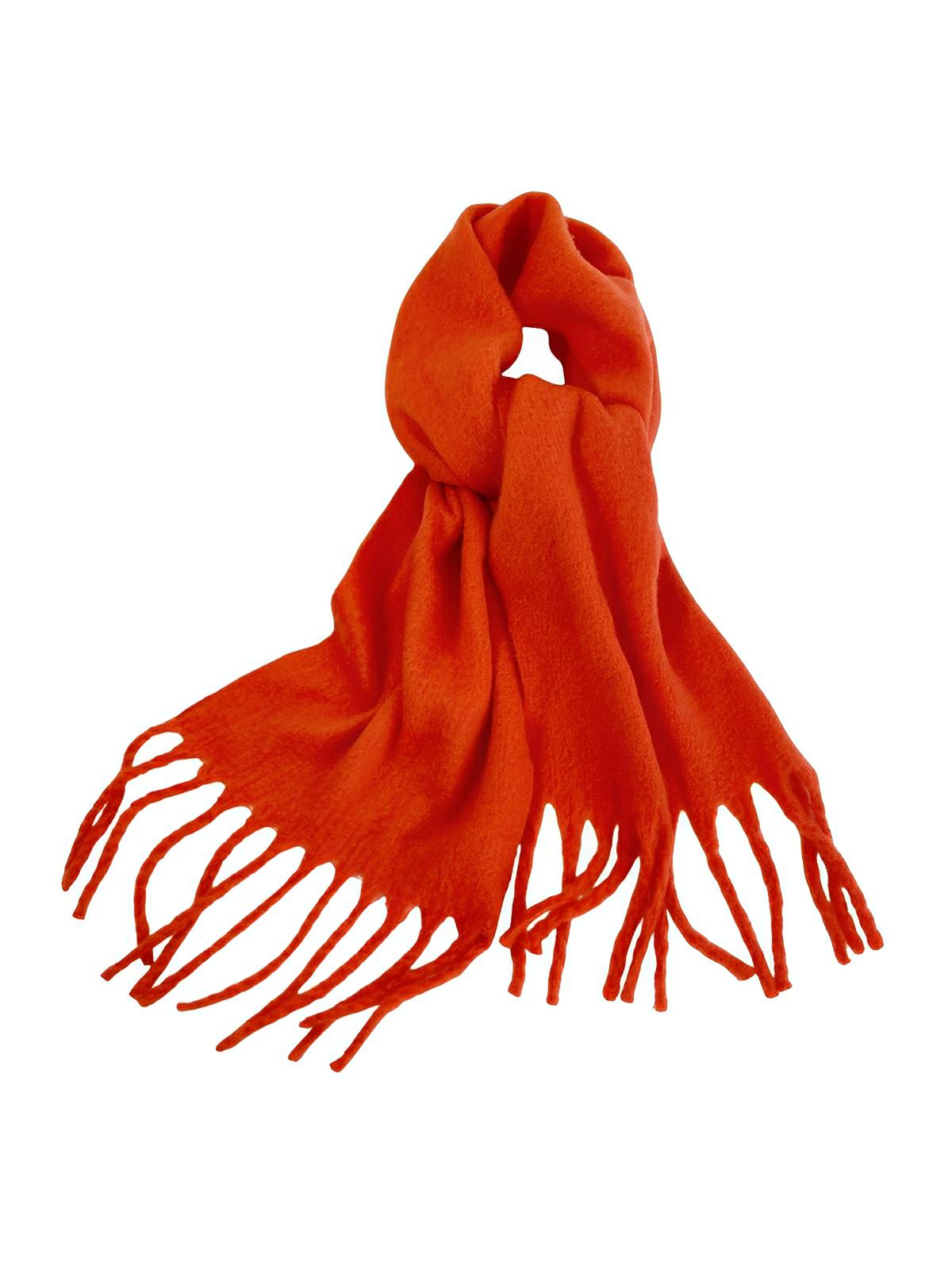Écharpe femme hiver, longue écharpe chaude, frangée douce, maille unie, 40x210 cm, modèle Justine - Écharpe - Orange