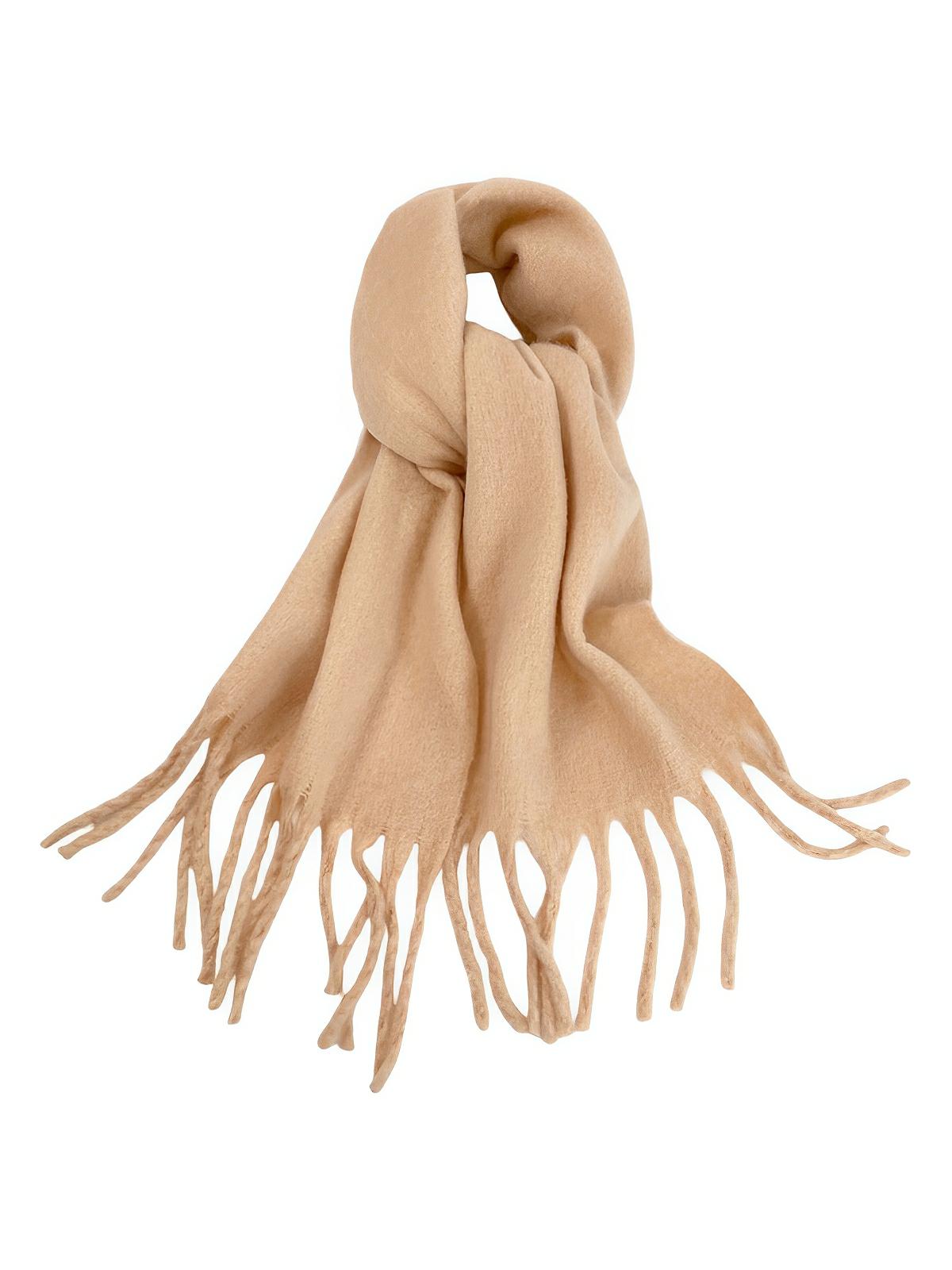 Écharpe femme hiver, longue écharpe chaude, frangée douce, maille unie, 40x210 cm, modèle Justine - Écharpe - Beige