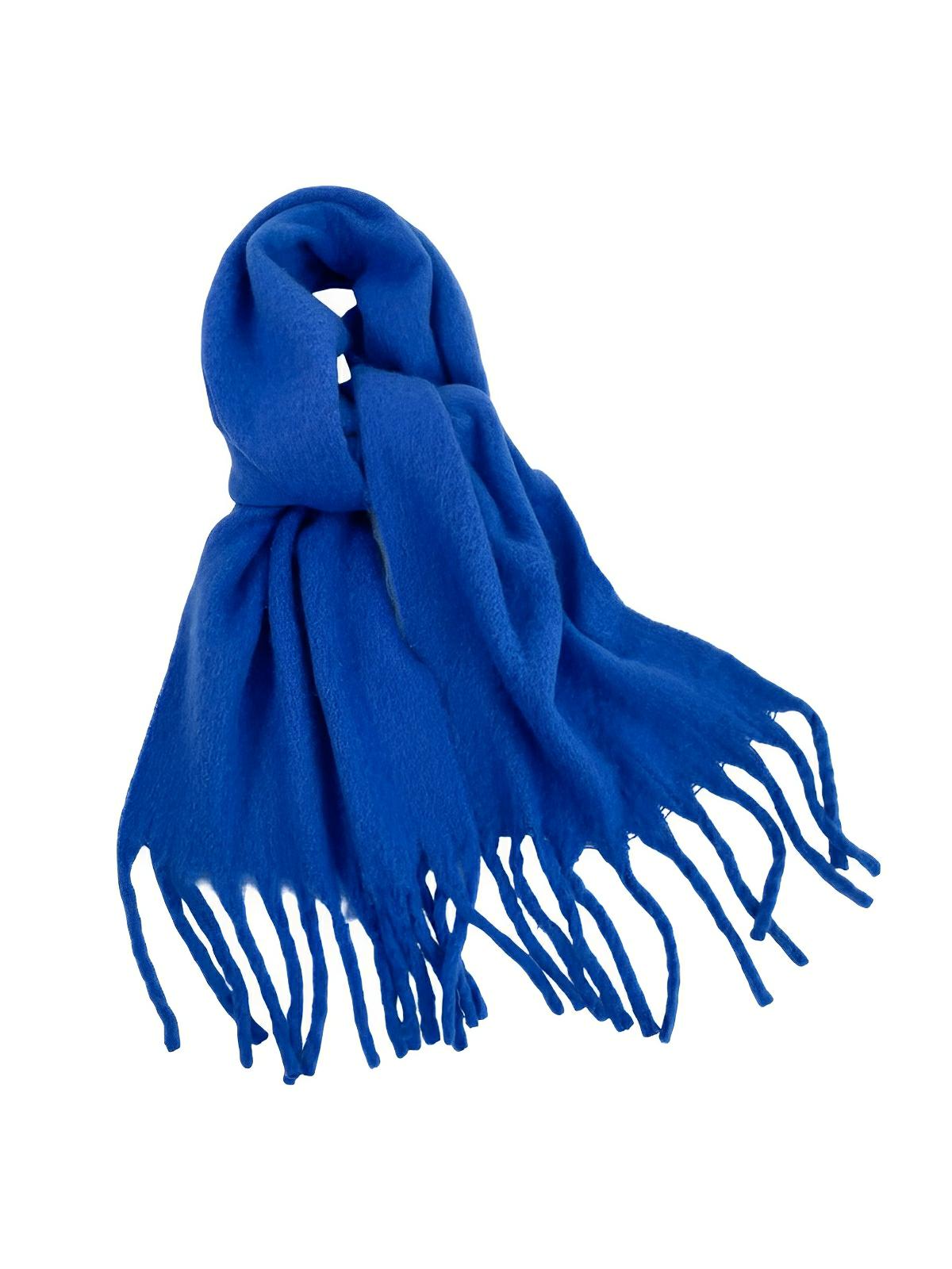 Écharpe femme hiver, longue écharpe chaude, frangée douce, maille unie, 40x210 cm, modèle Justine - Écharpe - Bleu royal