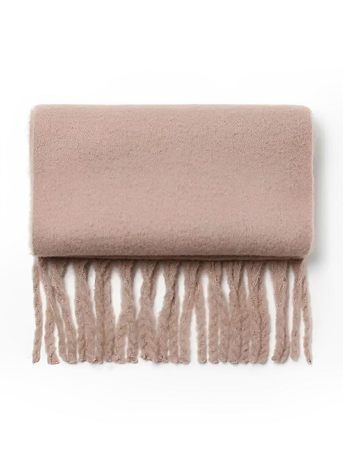 Écharpe femme hiver, longue écharpe chaude, frangée douce, maille unie, 40x210 cm, modèle Justine - Écharpe - Taupe