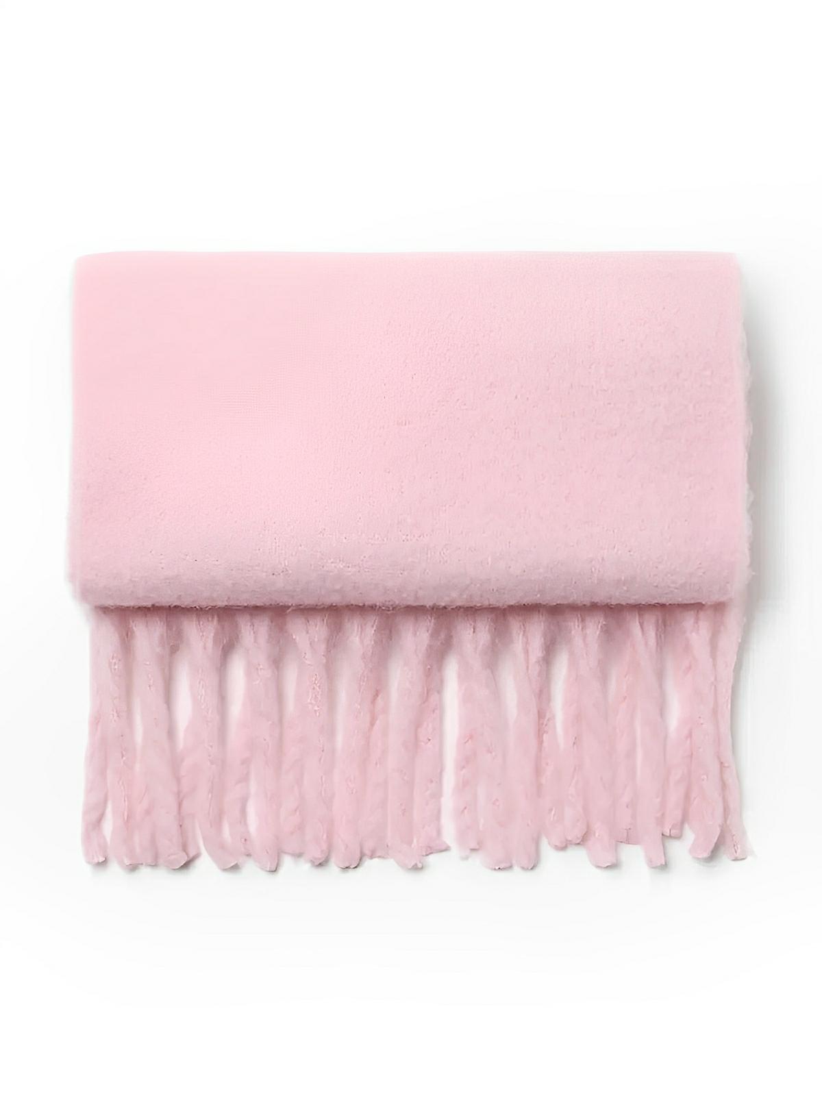 Écharpe femme hiver, longue écharpe chaude, frangée douce, maille unie, 40x210 cm, modèle Justine - Écharpe - Rose