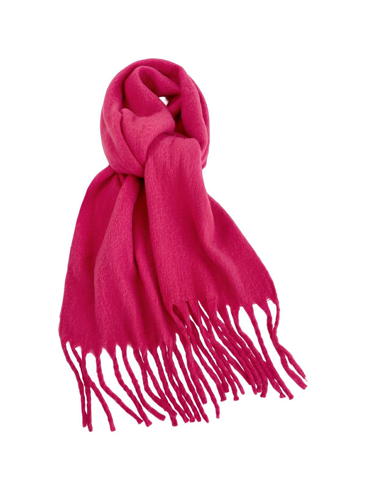 Écharpe femme hiver, longue écharpe chaude, frangée douce, maille unie, 40x210 cm, modèle Justine - Écharpe - Framboise