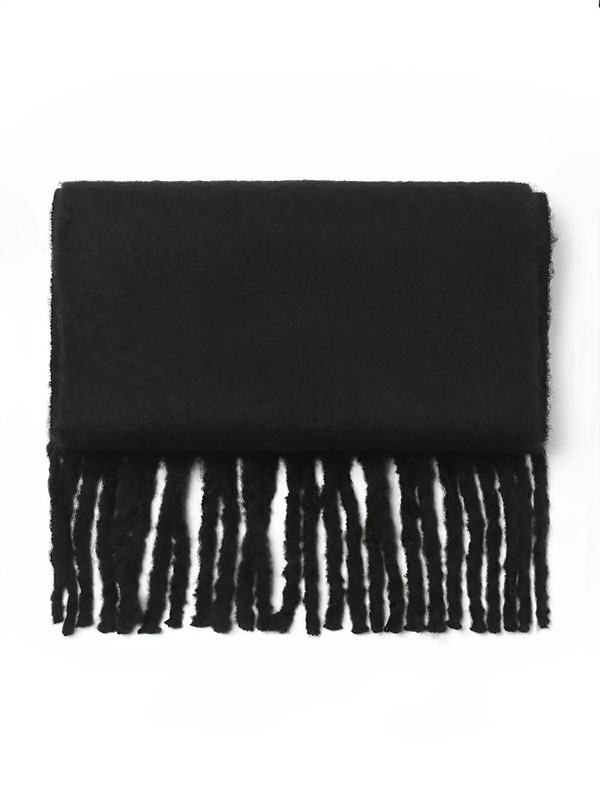 Écharpe femme hiver, longue écharpe chaude, frangée douce, maille unie, 40x210 cm, modèle Justine - Écharpe - Noir