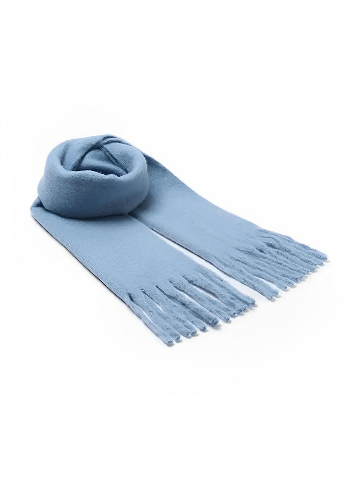 Écharpe femme hiver, longue écharpe chaude, frangée douce, maille unie, 40x210 cm, modèle Justine - Écharpe - Bleu
