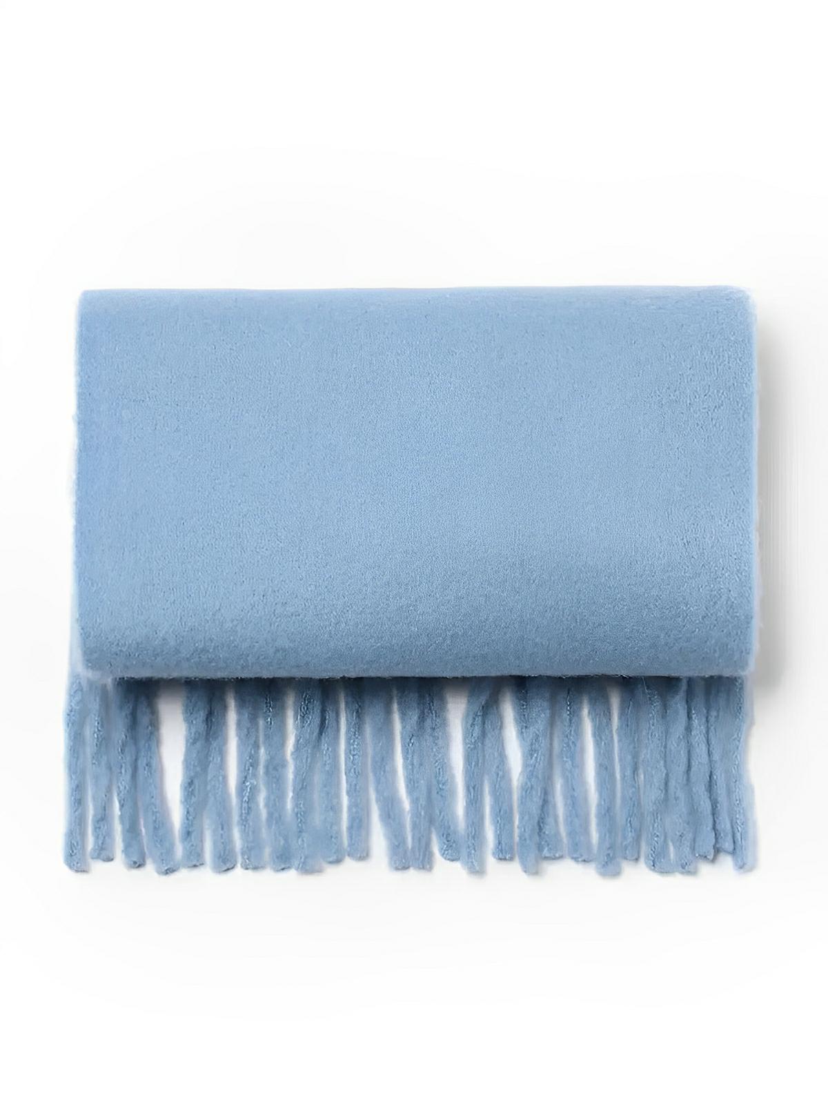 Écharpe femme hiver, longue écharpe chaude, frangée douce, maille unie, 40x210 cm, modèle Justine - Écharpe - Bleu