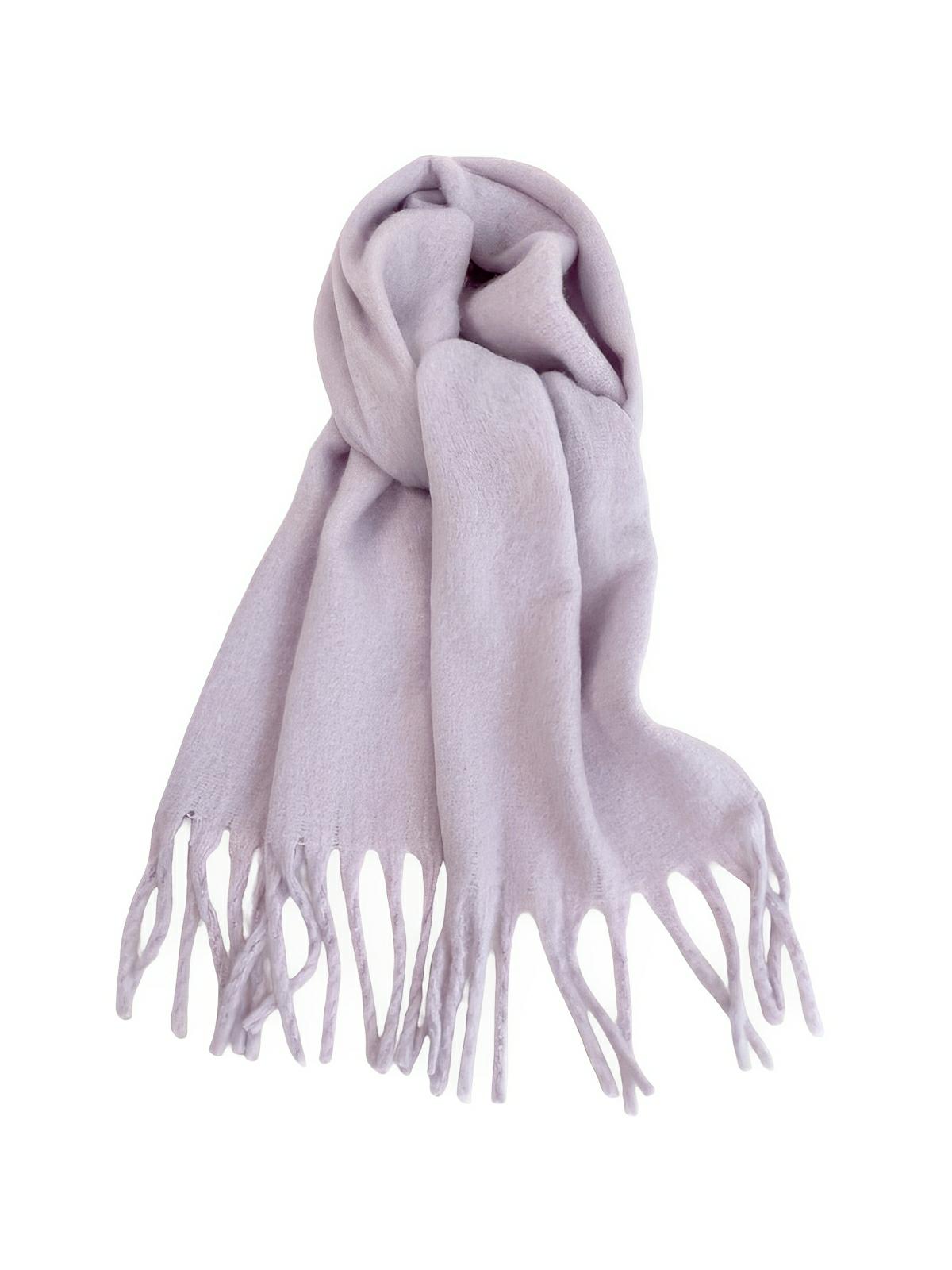 Écharpe femme hiver, longue écharpe chaude, frangée douce, maille unie, 40x210 cm, modèle Justine - Écharpe - Lavande