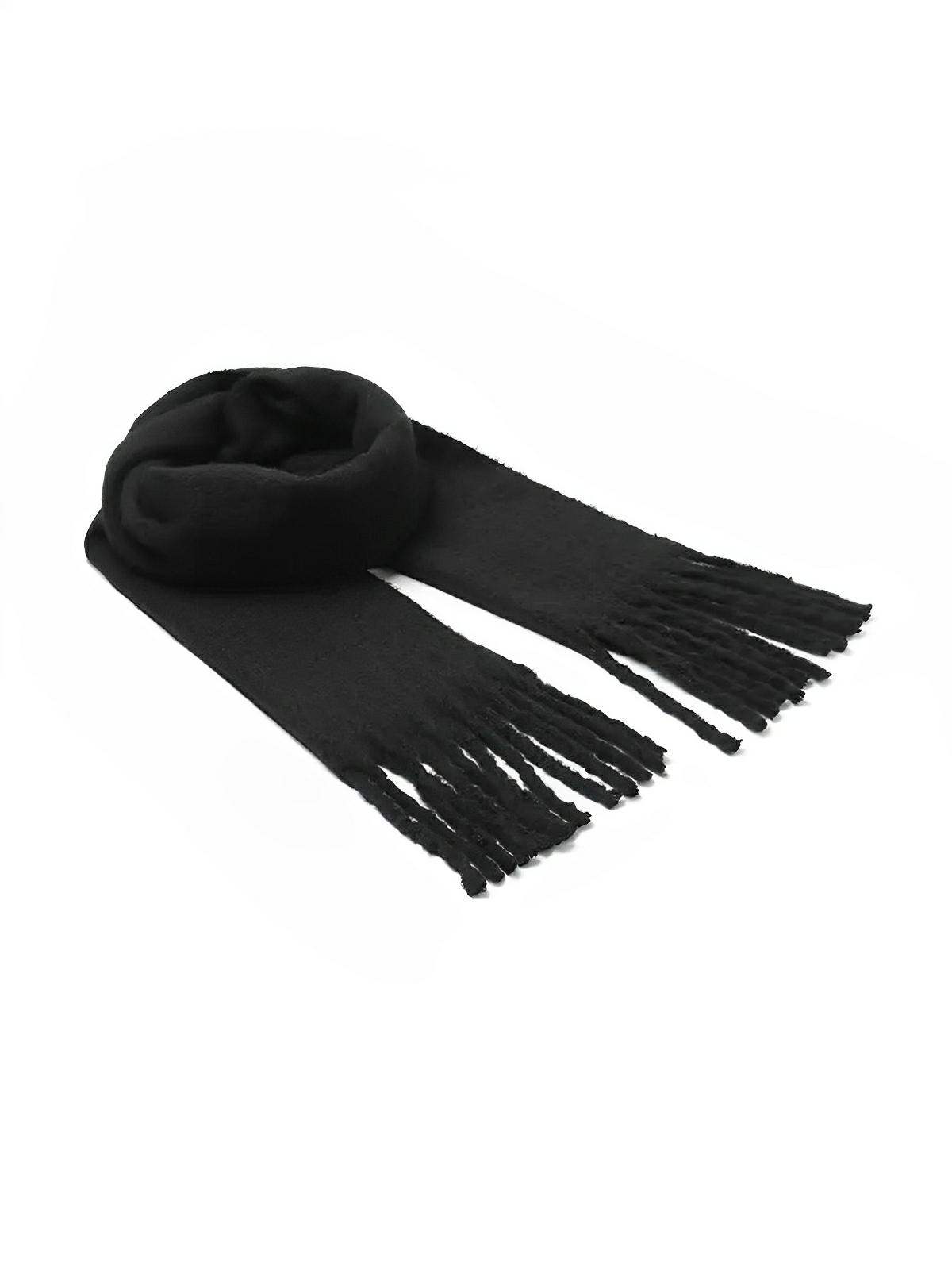 Écharpe femme hiver, longue écharpe chaude, frangée douce, maille unie, 40x210 cm, modèle Justine - Écharpe - Noir