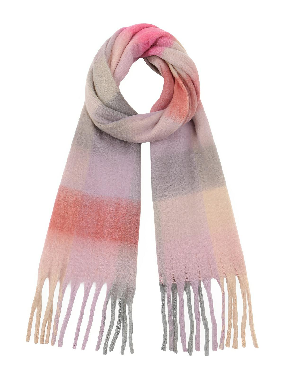 Écharpe femme mohair, plaid multicolore pastel, châle doux hiver, écharpe longue chaude, à franges, modèle Madia - Écharpe - Multicolore