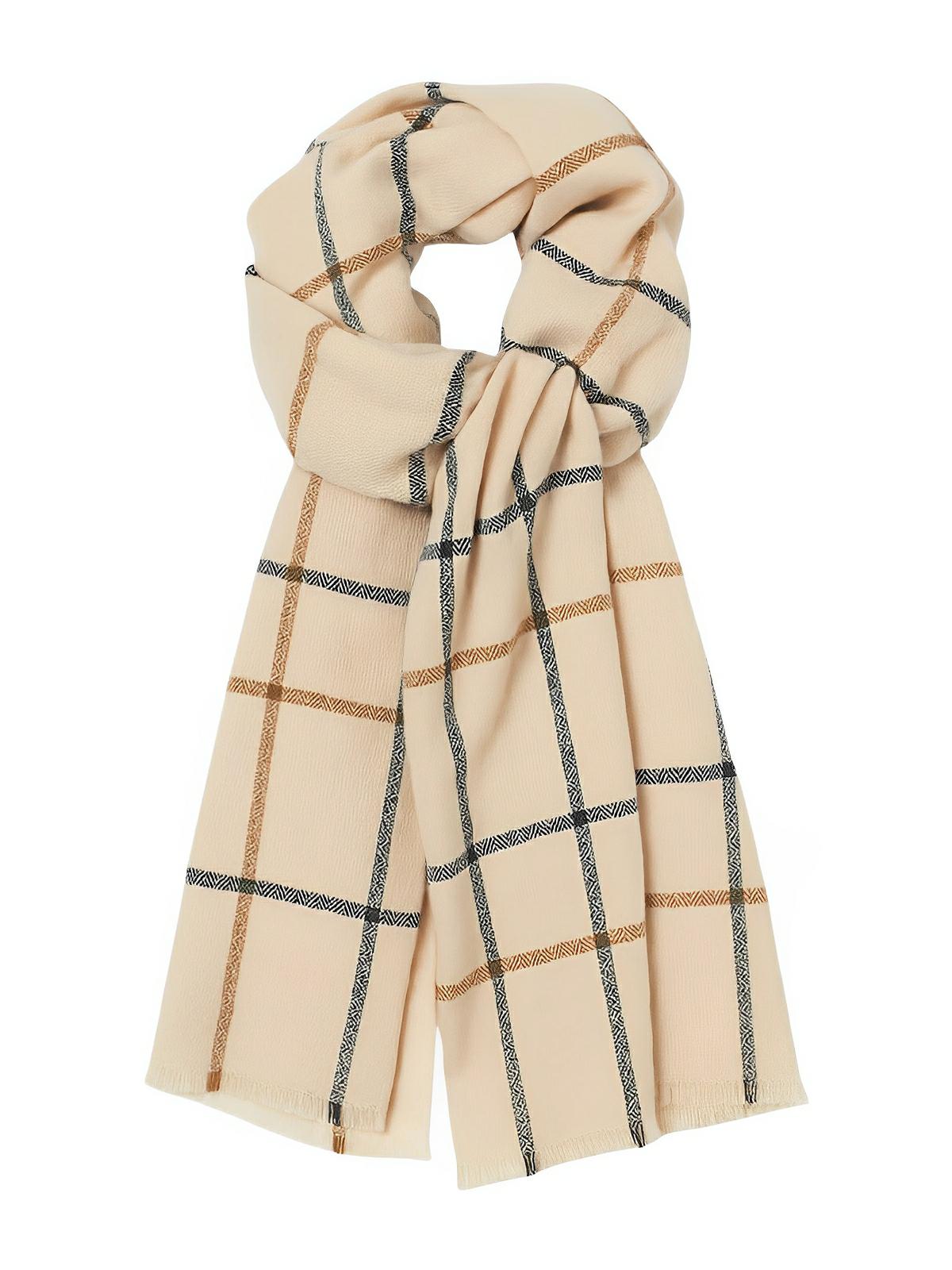 Écharpe hiver pour femme, laine et cachemire, chaude à carreaux, douce, grande taille, modèle Lisa - Écharpe - Beige