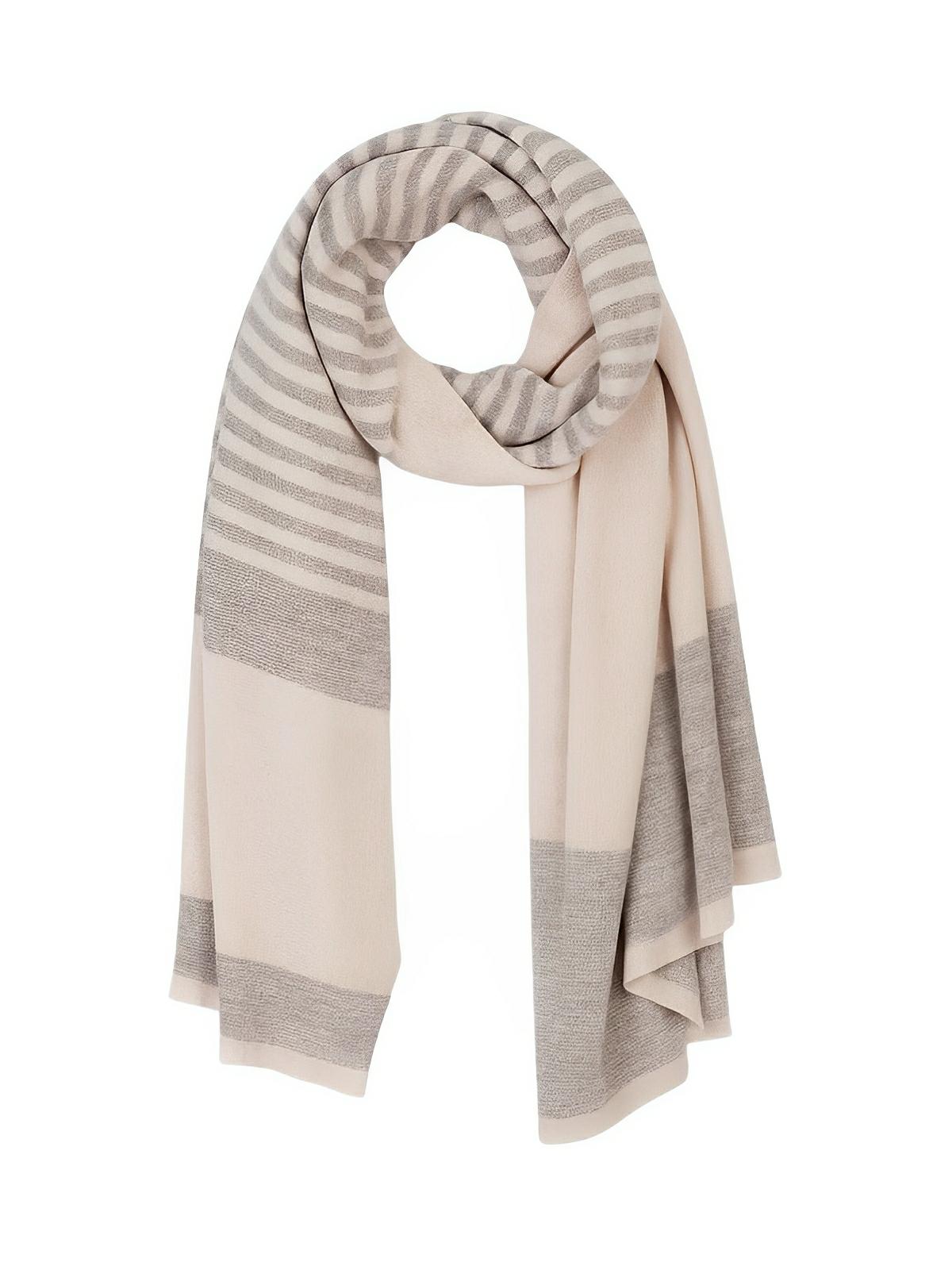 Écharpe pour femme, d'hiver, rayée, douce, à motifs rayures et carreaux gris, modèle Anaïs - Écharpe - Beige