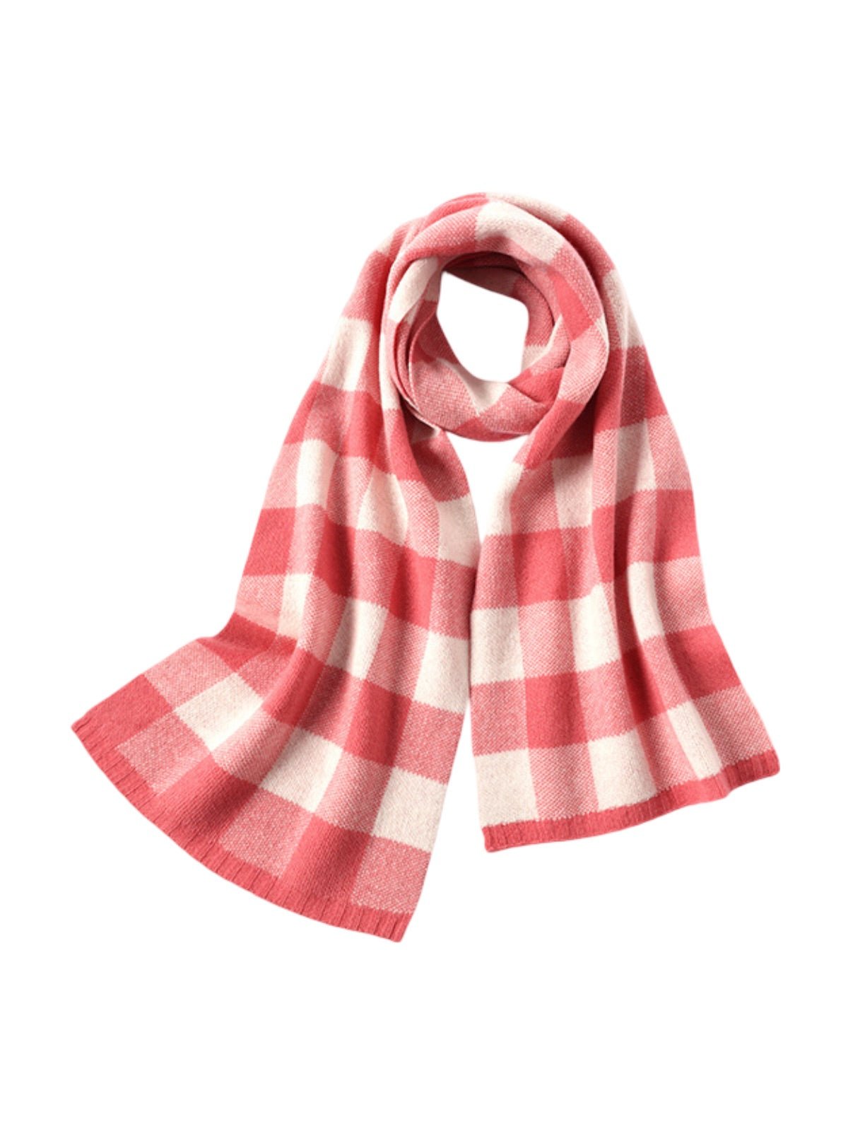 Écharpe pure laine, écharpe hiver femme, grand motif à carreaux, chaude et douce, look tendance, 180x30cm, modèle Mira - Écharpe - Rose