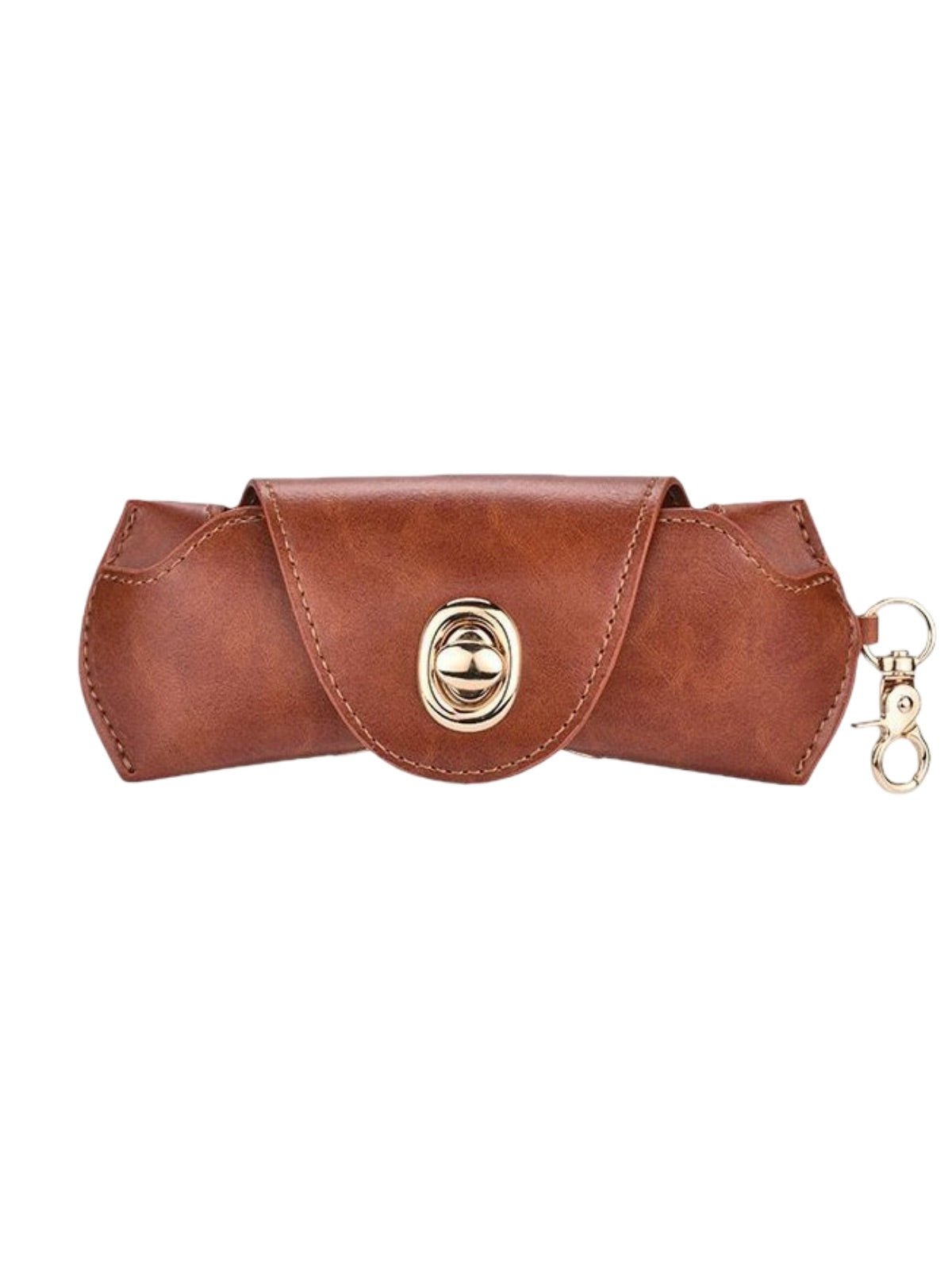 Étui lunettes en simili vegan, fermeture pivotante dorée, mousqueton intégré, format compact, usage quotidien, modèle Sénor - Coffret - Marron