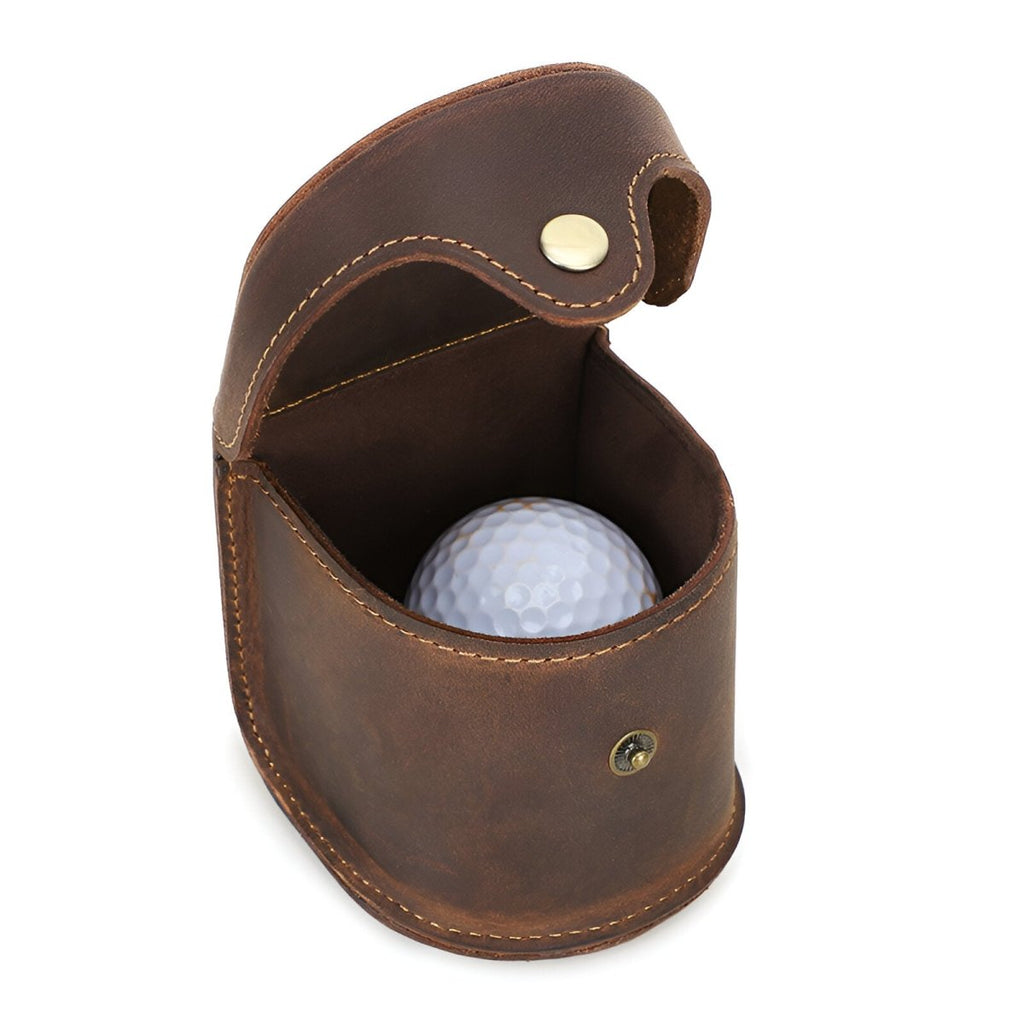 Étui pour balles de golf et tees, en cuir, compact, modèle Benoist - Coffret - Café