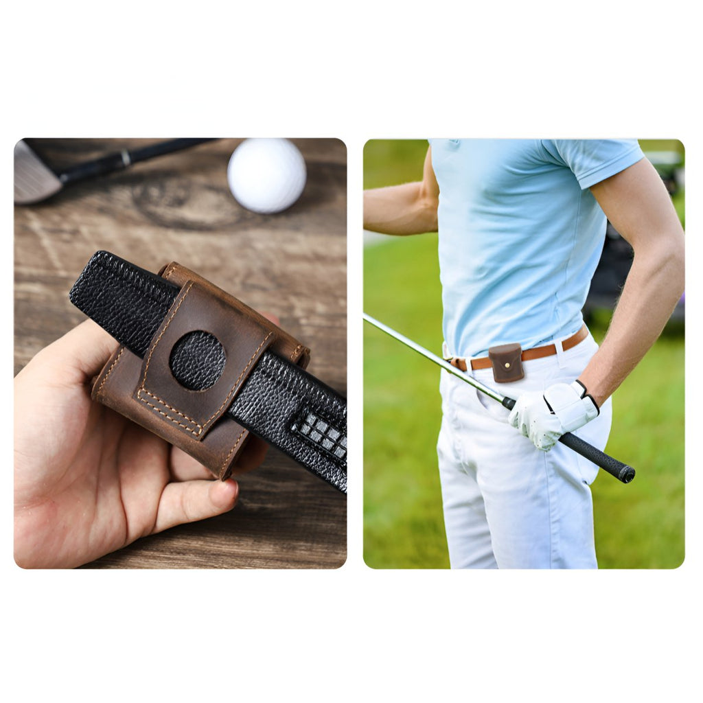 Étui pour balles de golf et tees, en cuir, compact, modèle Benoist - Coffret - Café