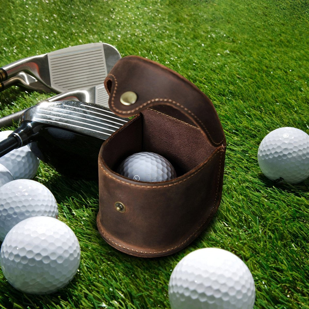 Étui pour balles de golf et tees, en cuir, compact, modèle Benoist - Coffret - Café