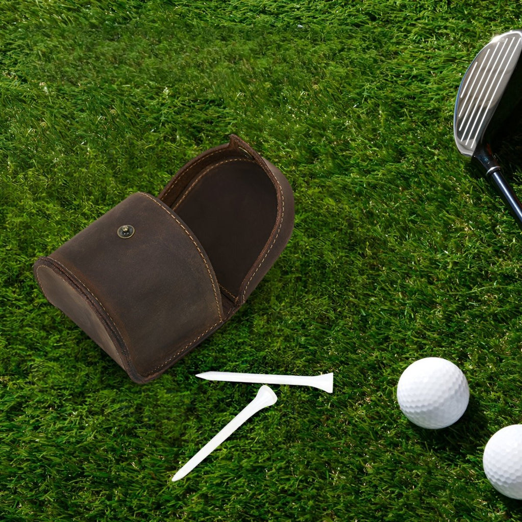 Étui pour balles de golf et tees, en cuir, compact, modèle Benoist - Coffret - Café