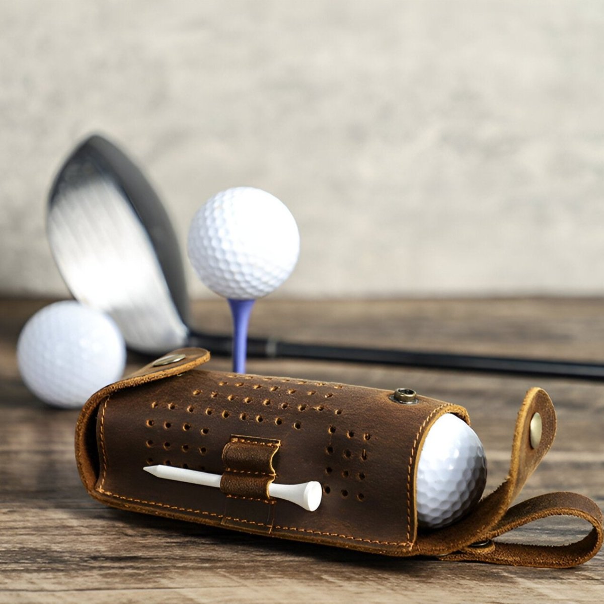 Étui pour balles de golf et tees, en cuir, transportable partout, modèle Clodion - Coffret - Café